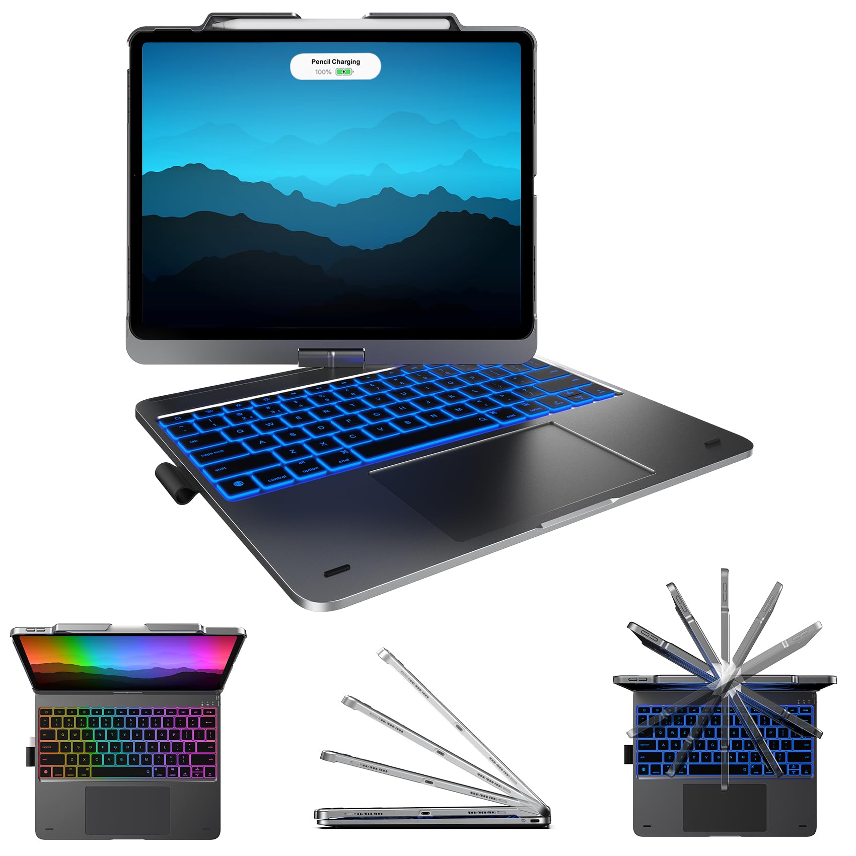 Premium Keyboard Case for iPad Pro 13-inch (M4, 2024) & iPad Air 13-inch (M2/M3) - 360° Rotatable with Backlit Keys & Trackpad | Space Gray | Perfect for Work, Study & Creative Projects
