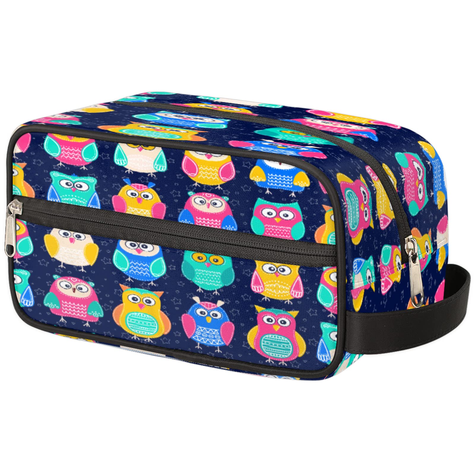 Colorful Owl Print Waterproof Toiletry Bag for Travel & Makeup