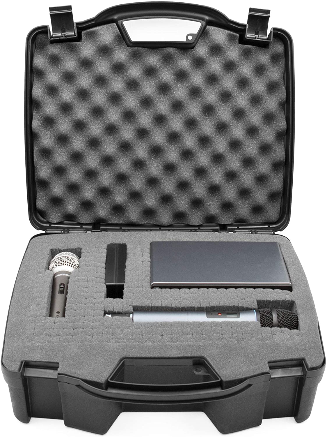 CASEMATIX Hard Shell Wireless Microphone Case with Customizable Foam - Compatible with Sennheiser, Shure, Audio-Technica, Nady, VocoPro & AKG Systems - Perfect for Studio, Stage & Travel Protection
