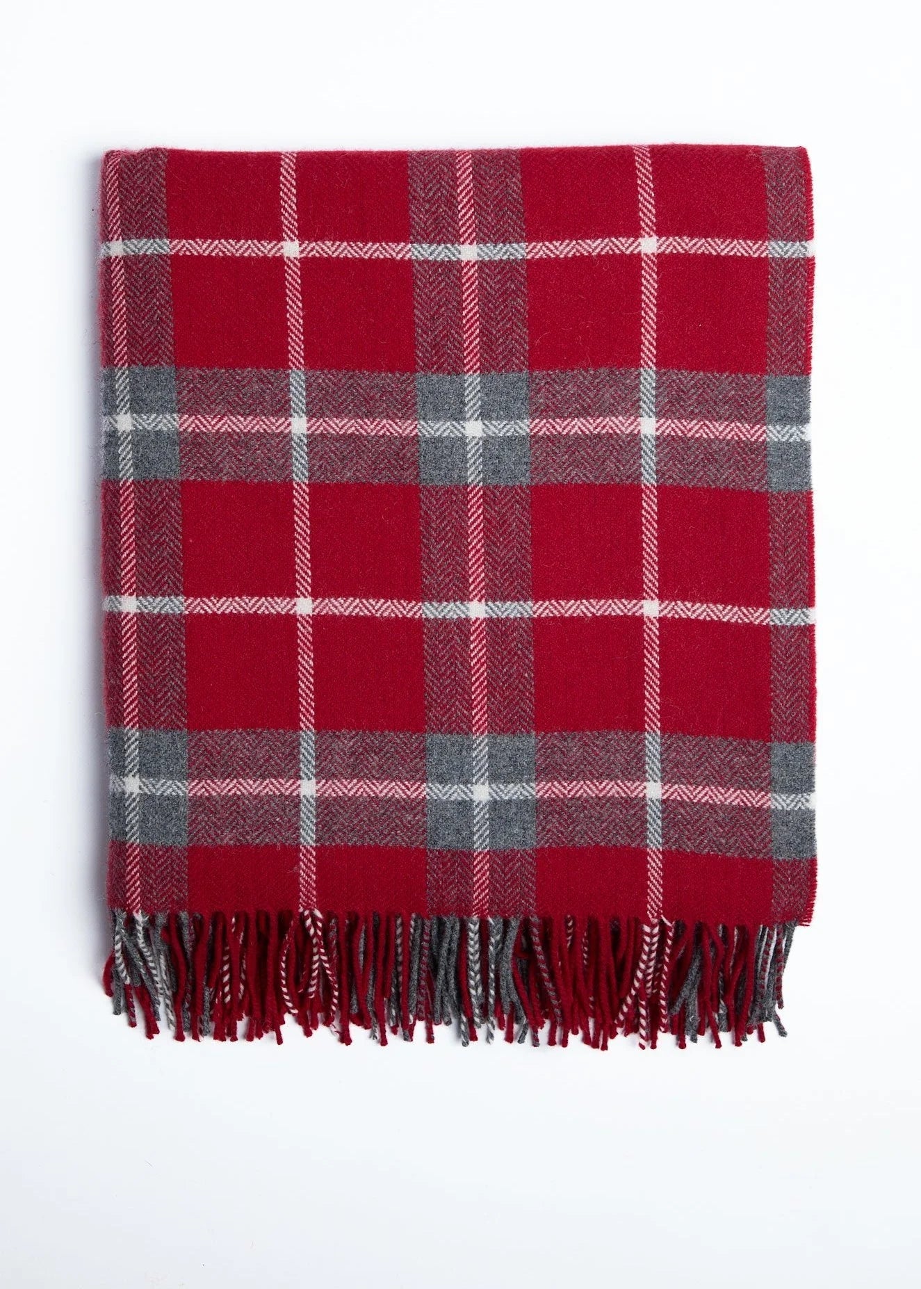 Foxford Lambswool Throw Blanket - Soft Warm Ashford Grey Check Plaid Wool Blanket for Couch, Bed & Winter Cozy Nights