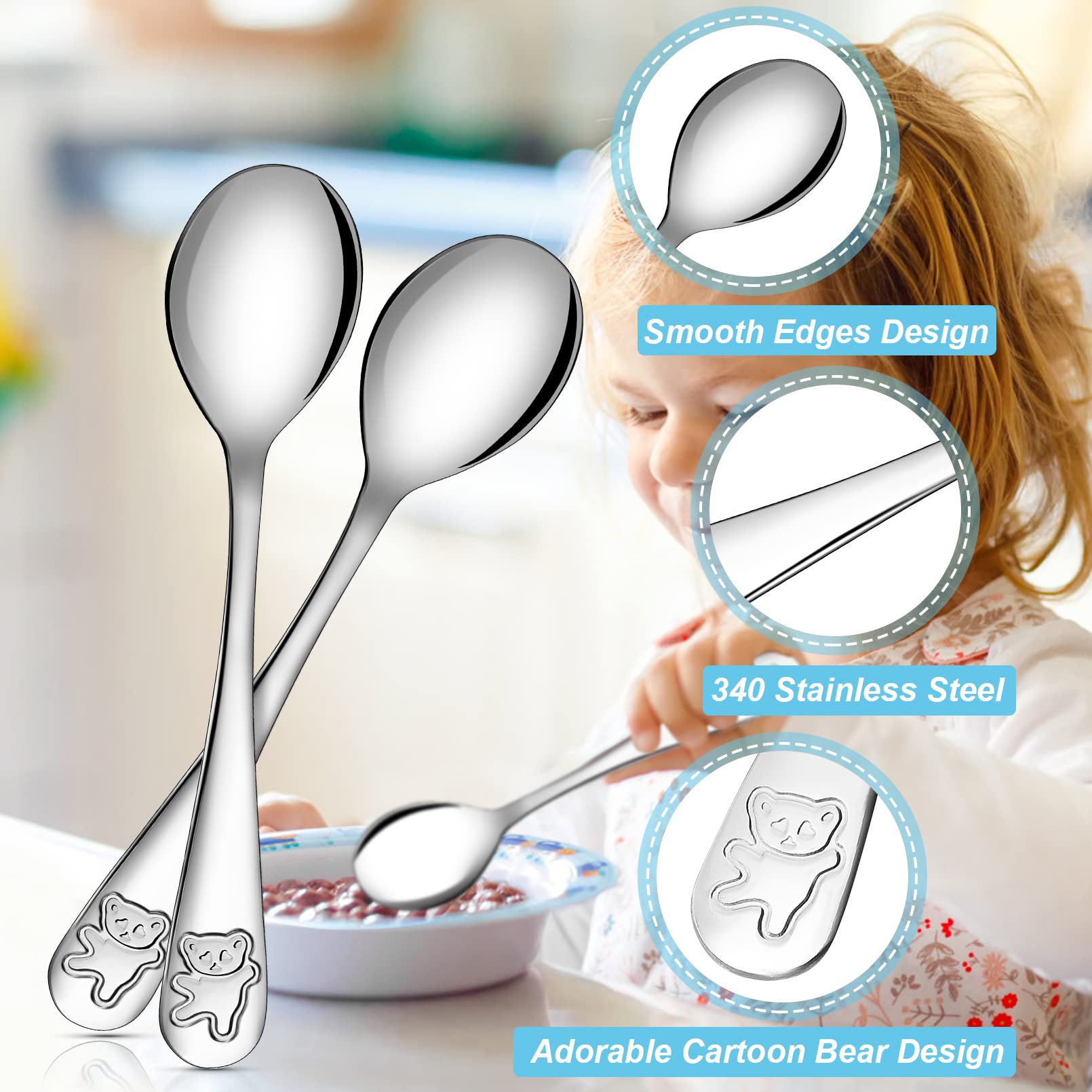 24-Piece Stainless Steel Toddler Spoons Set - 6.5 Inch Baby & Kids Safe Flatware for Self Feeding - Dishwasher Safe Utensils for Home, Daycare & Travel