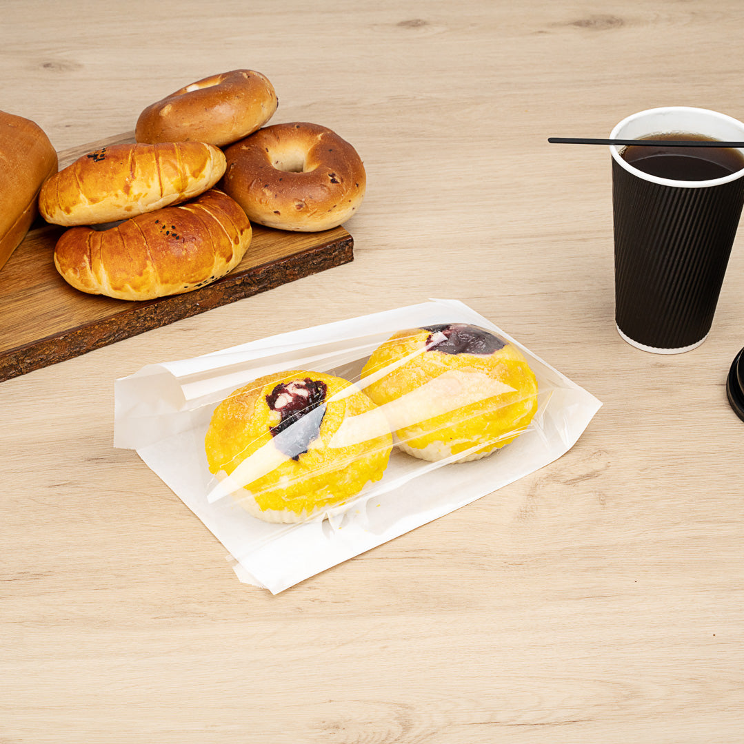 White Paper Medium Bread Bags with Side Window - 6 x 2.5 x 10 Inches - 100 Count Box - Perfect for Bakeries, Cafes & Sandwich Shops