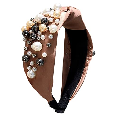 KizBruo Women's Wide Pearl Headband with Rhinestones - Vintage Jewelry Hair Band for Women (Pink) | Perfect for Weddings, Parties & Special Occasions