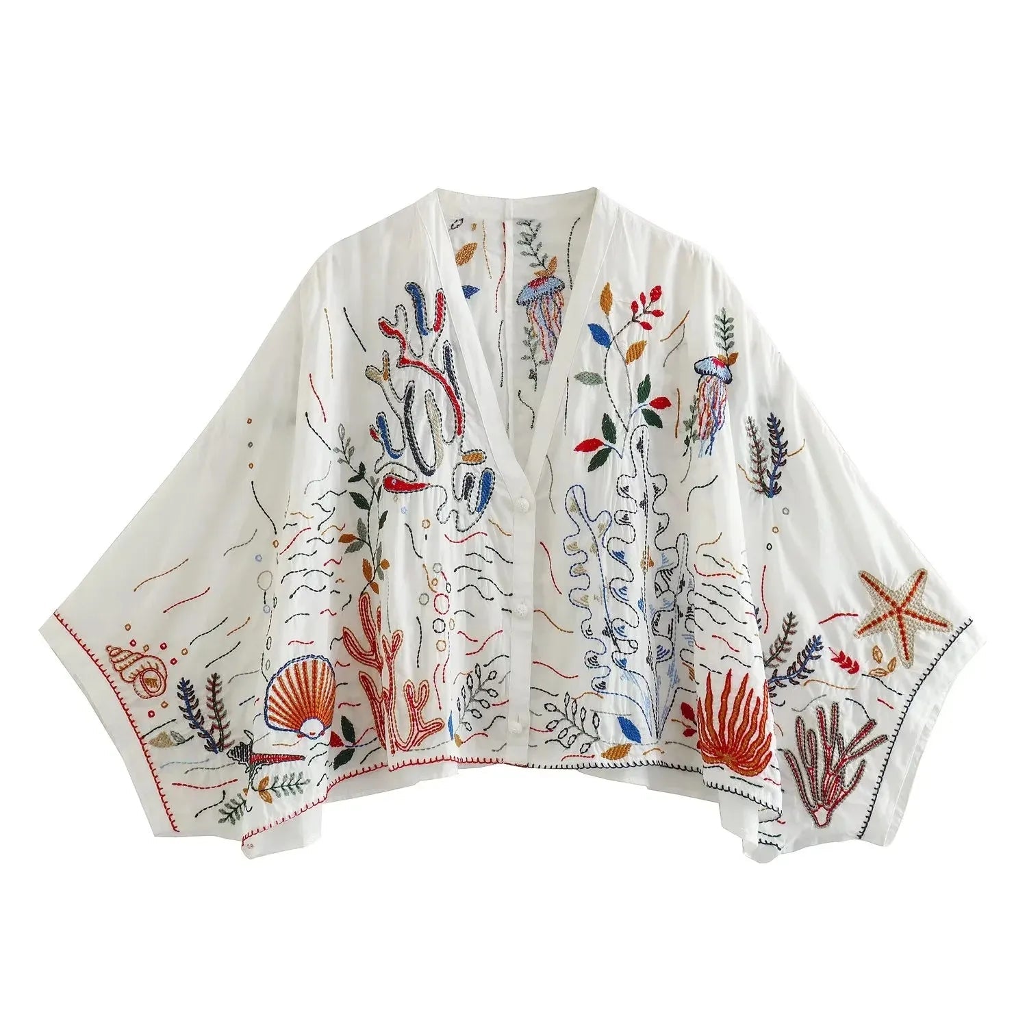 Vintage Batwing Sleeve Women's Autumn Outfit Set - Floral Embroidery Paisley Print V-Neck Button Down Tiered Mini Skirt Dress Suit for Fall Fashion, Date Nights & Boho Chic Style