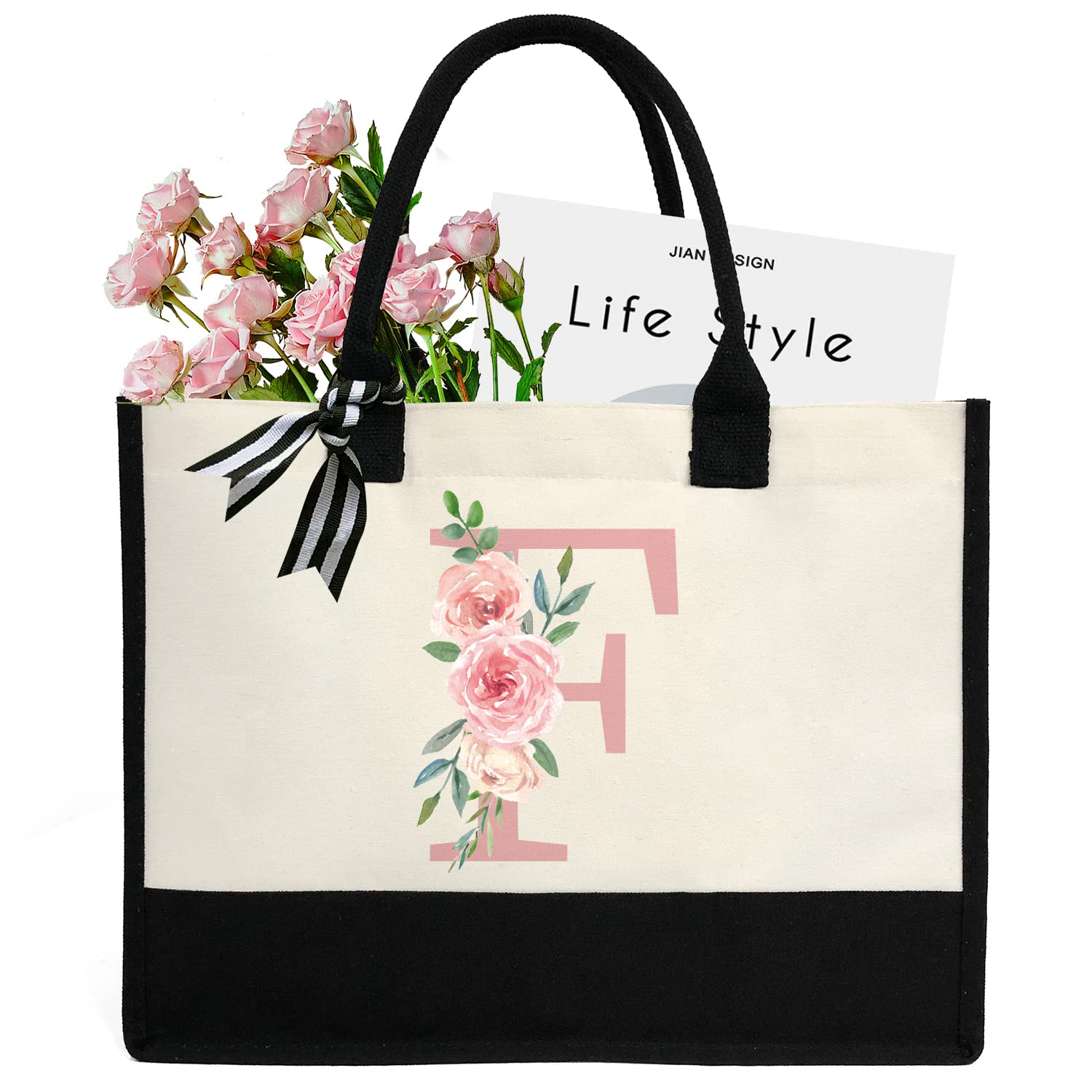 DEEZOMO Personalized Canvas Tote Bag for Women - Stylish Beach Bag with Inner Zipper Pocket - Perfect Gift for Wedding, Birthday, Travel & Shopping