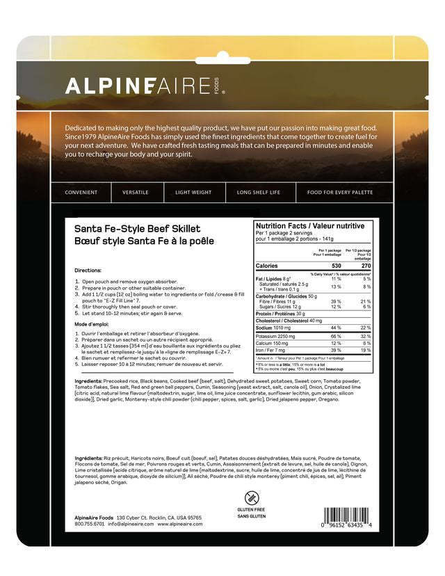 AlpineAire Santa Fe Beef Skillet - Freeze Dried Camping Meal - High Protein Backpacking Food for Hiking, Emergency Prep & Outdoor Adventures