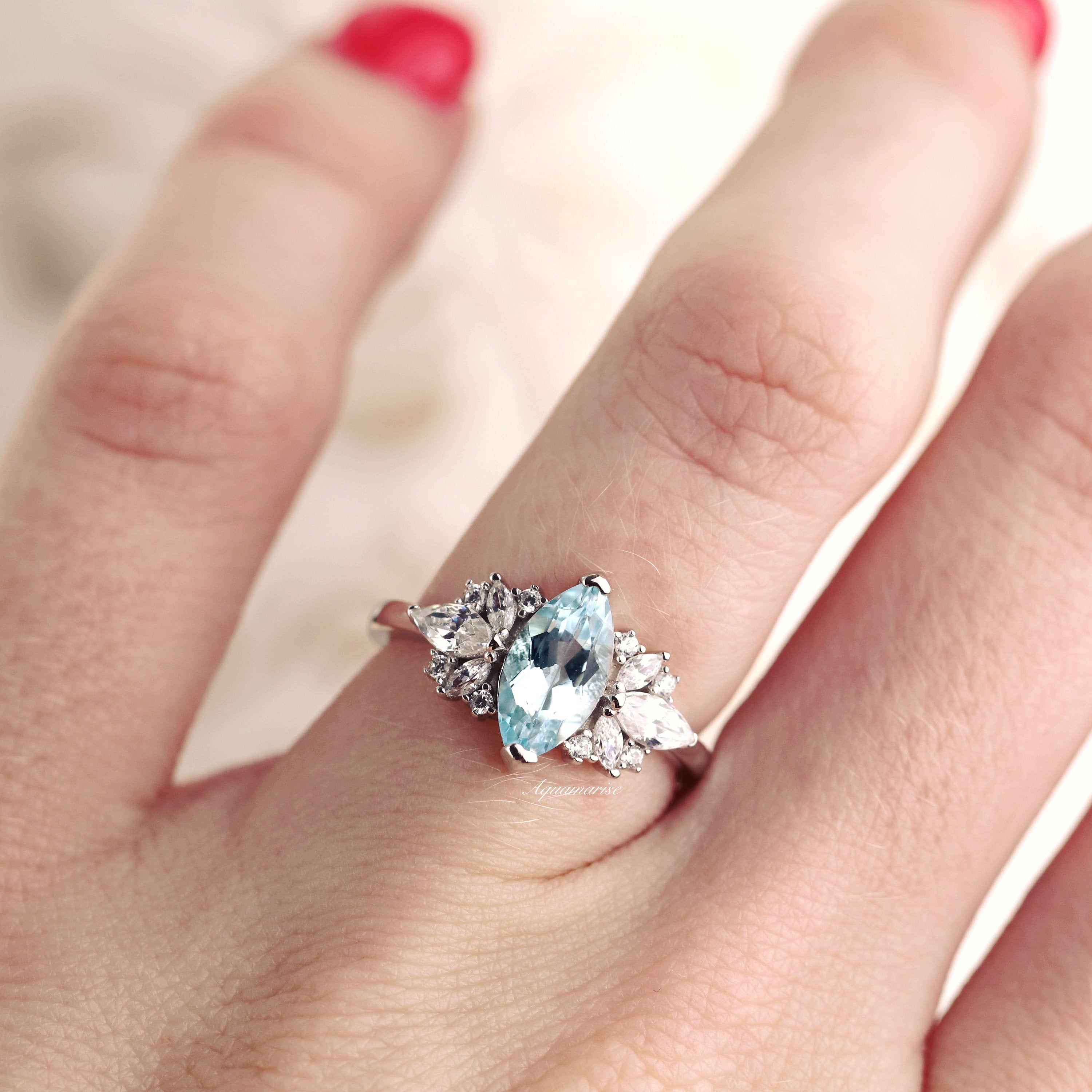 Adeline Aquamarine Ring - Sterling Silver Women's Jewelry | Elegant March Birthstone Gift for Her | Perfect for Weddings, Anniversaries & Special Occasions