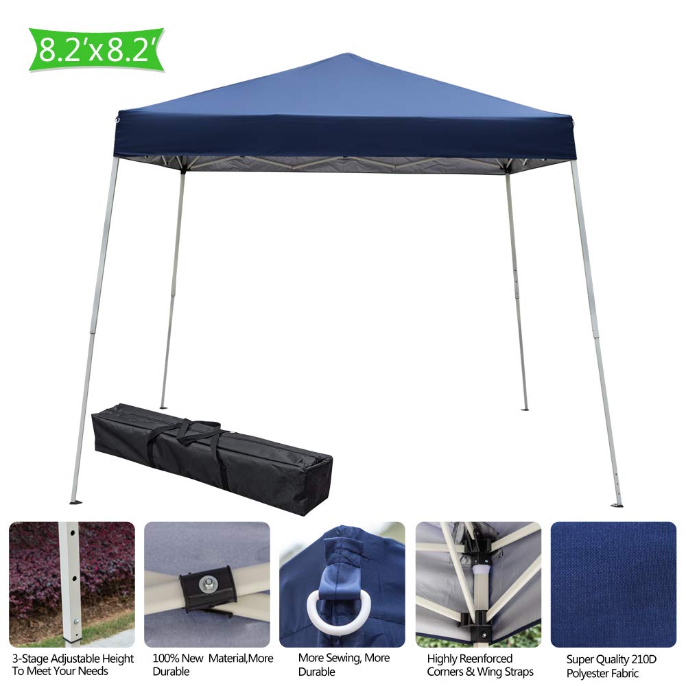 8x8ft Portable Pop Up Gazebo Tent (2.4x2.4m) - Waterproof Instant Canopy with 3 Height Adjustments & Carry Bag - Blue Outdoor Shelter for Beach, Camping, Backyard, Picnics - Perfect for Sun Protection, Rain Cover, Parties, Weddings & Outdoor Events - Ideal for Family Gatherings, BBQ, Tailgating and Farmers Markets