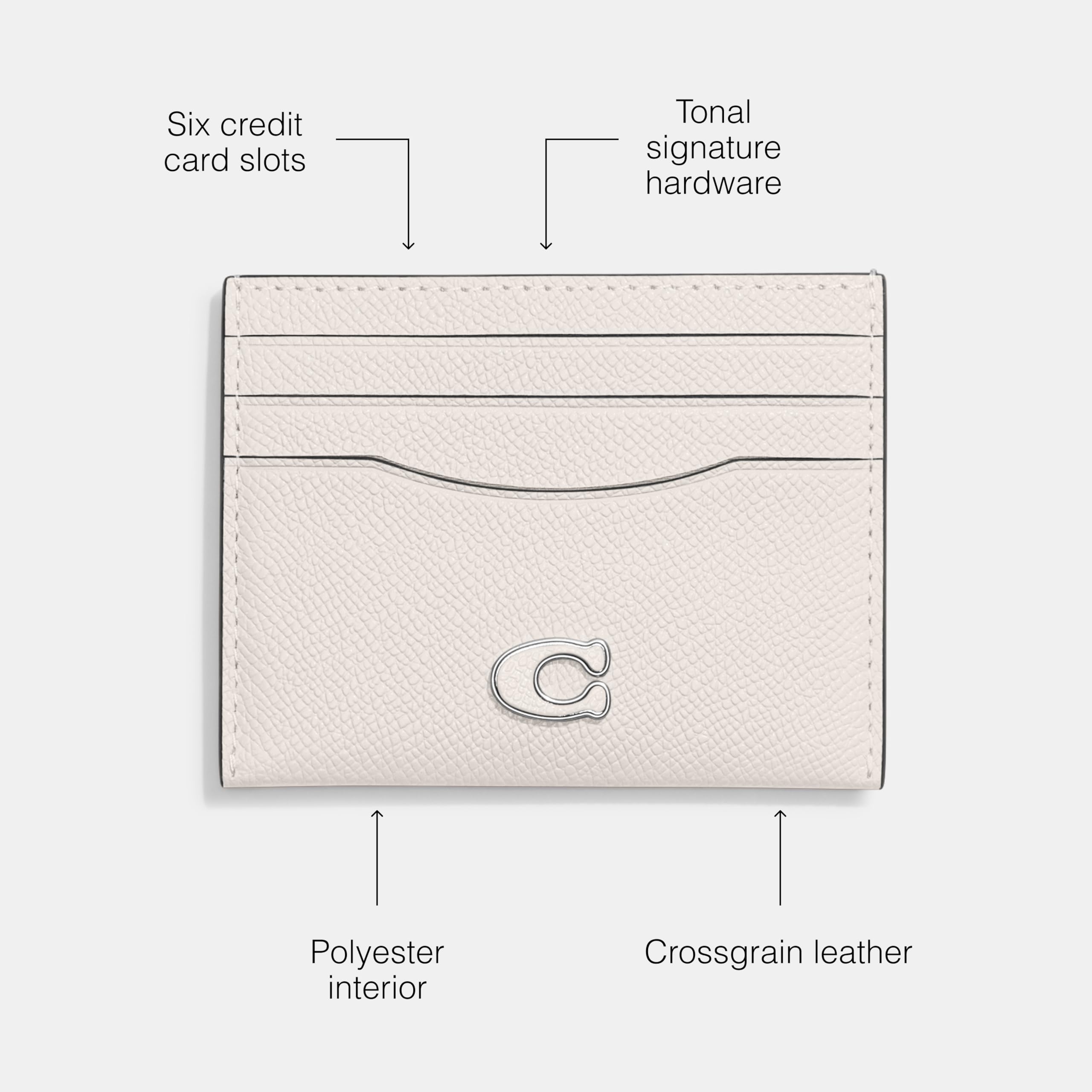 Coach Crossgrain Leather Flat Card Holder Wallet - Slim Minimalist ID Credit Card Case for Women & Men (Chalk) - Perfect for Everyday Carry, Travel & Business Use