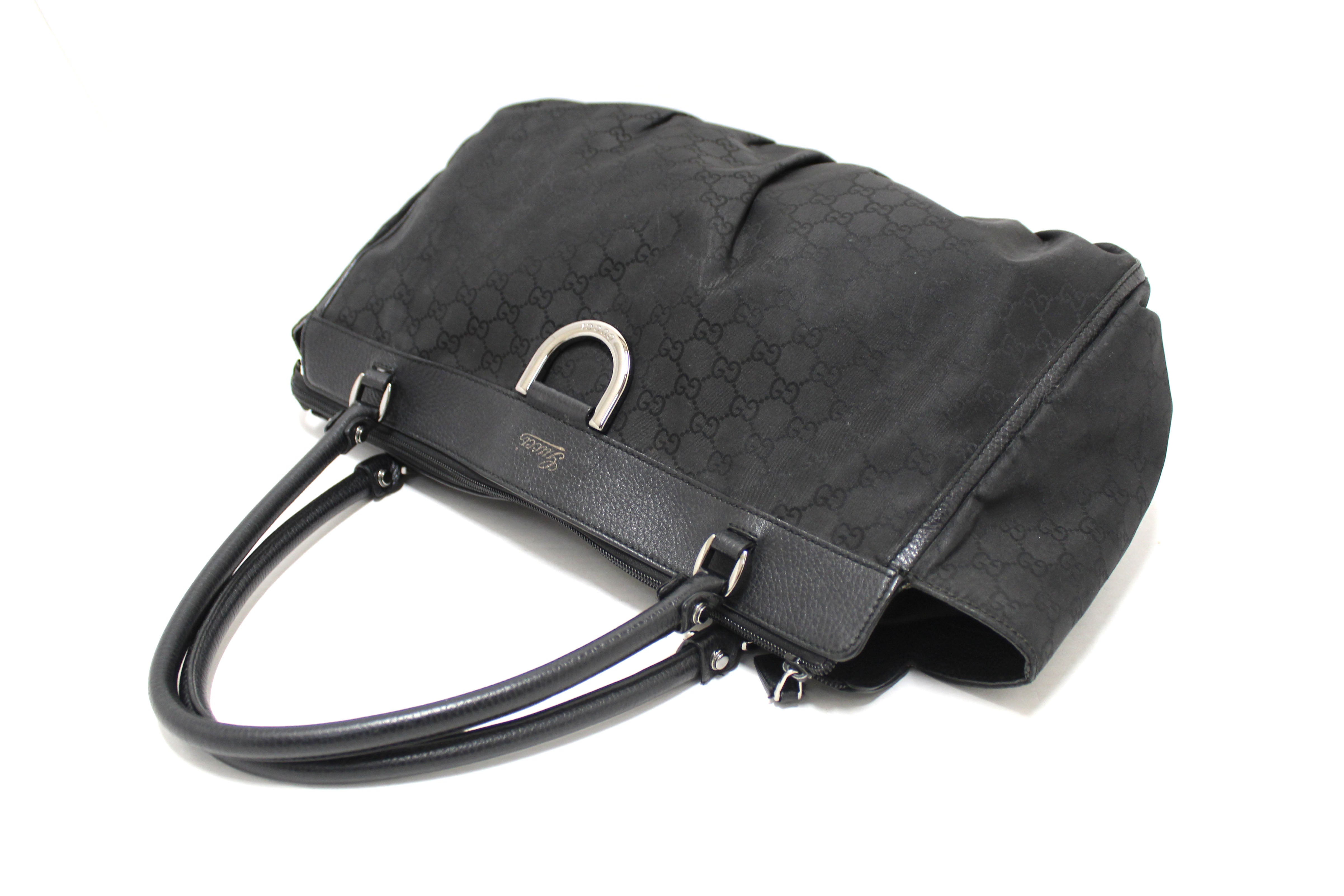 Authentic Gucci GG Black Nylon Large Tote Shoulder Bag 341491 - Luxury Designer Handbag for Women, Perfect for Work, Travel & Everyday Use