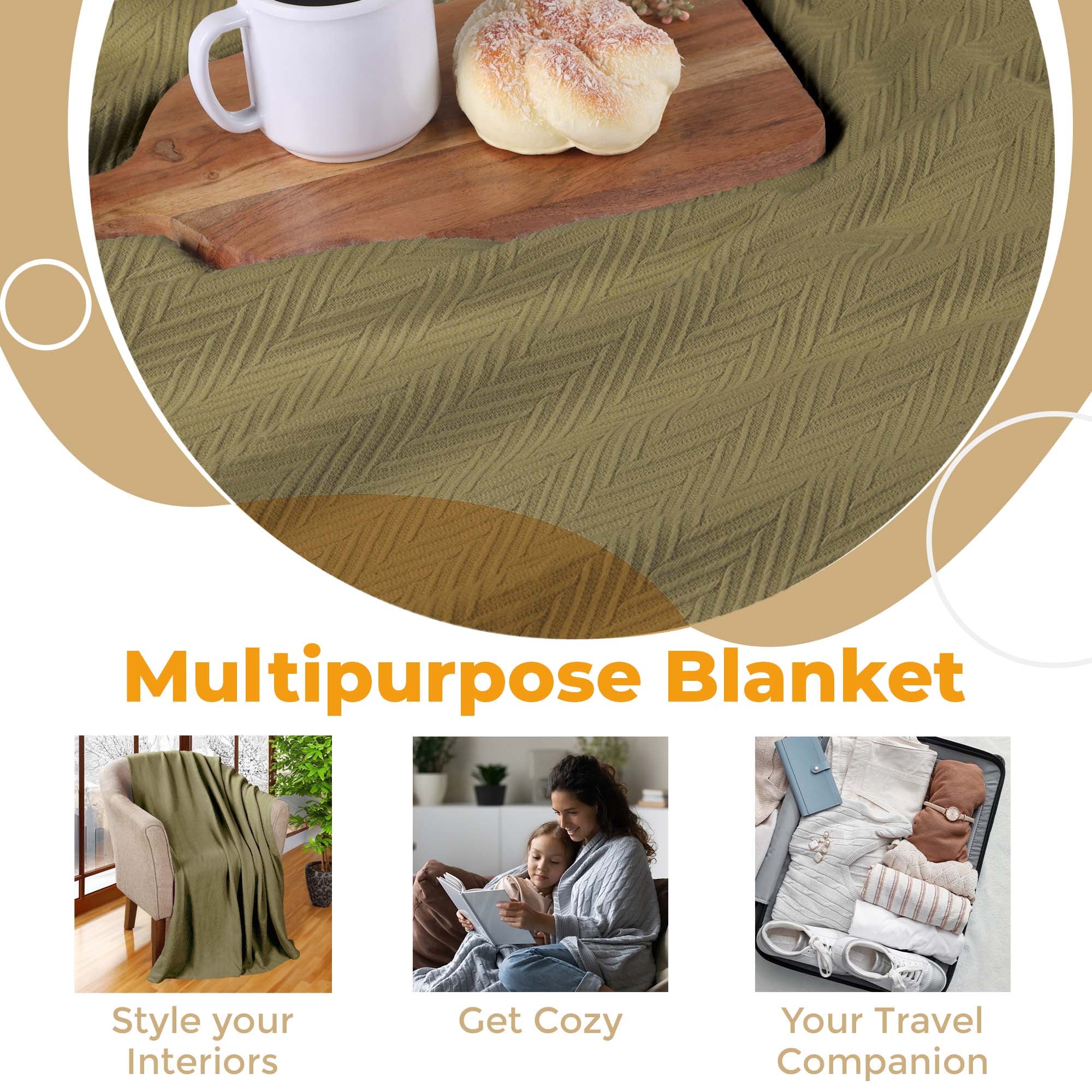 Soft All-Season Chevron Cotton Bed Blanket & Sofa Throw - Cozy Home Decor for Living Room, Bedroom, and Travel