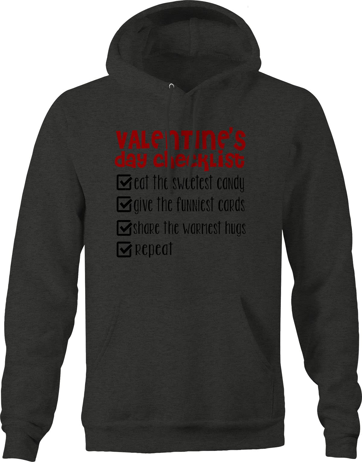 Valentine's Day Gifts - Cute Candy & Cards Themed Hoodie Sweatshirt for Couples - Soft Gray Pullover for Date Night & Romantic Outfits