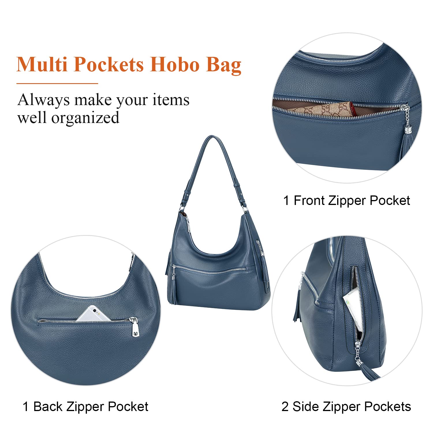 Genuine Leather Hobo Bags for Women - Soft Medium Shoulder Purse & Handbag - Stylish Casual Crossbody Bag for Work, Travel & Everyday Use
