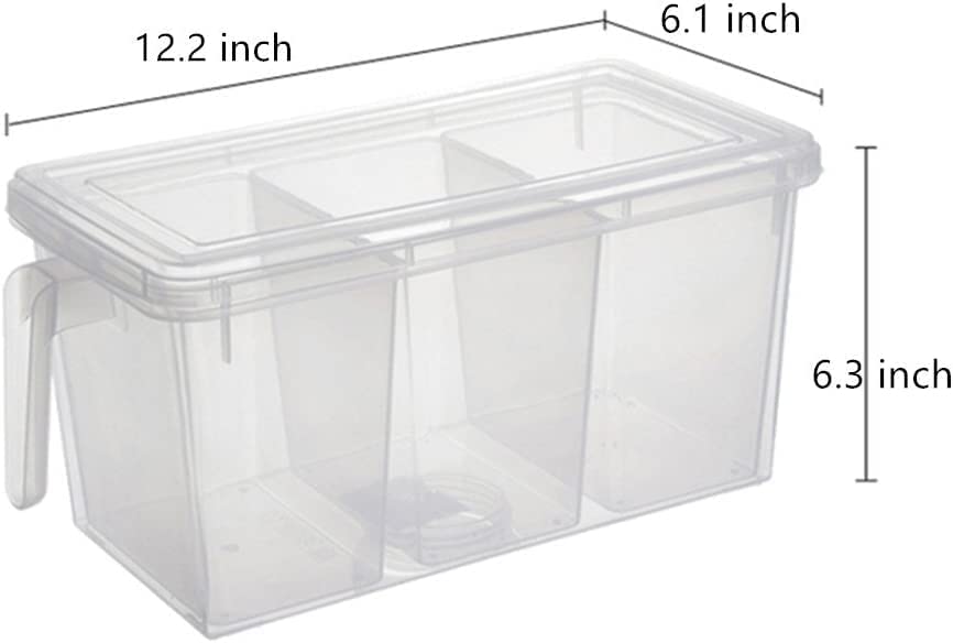 Space Saving Fridge Storage Box with Lid and 3 Bins - 5L Transparent Plastic Refrigerator Organizer for Fruits, Vegetables & Leftovers - Kitchen Storage Container Set (Pack of 1) - Perfect for Small Apartments & Organized Kitchens