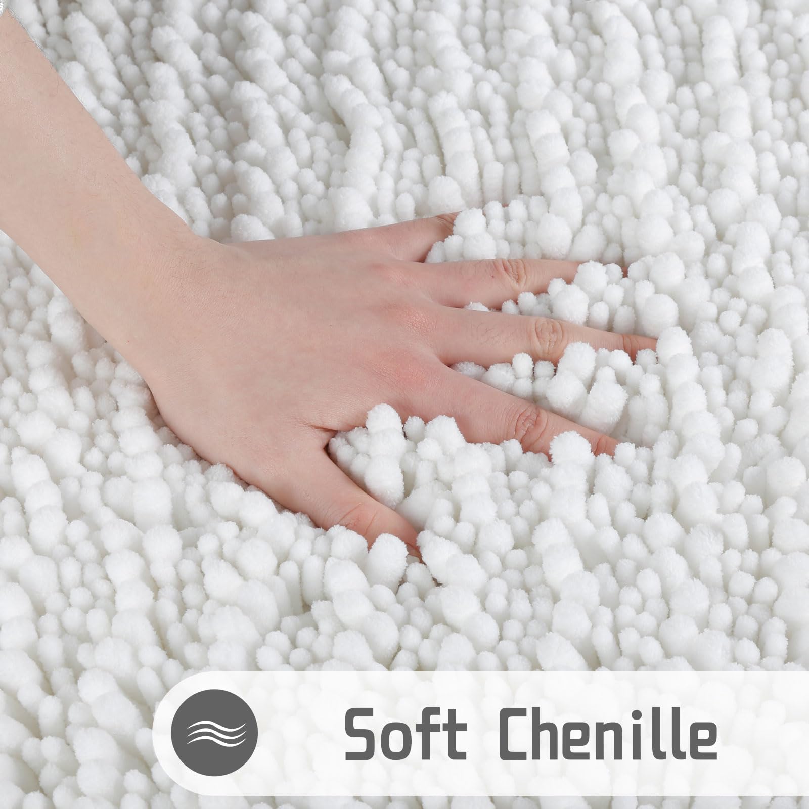 Yimobra Soft Shaggy Bath Mat 36.2 x 24 Inch - Non-Slip, Super Absorbent & Quick Dry Bathroom Rug for Floor - Machine Washable, Thick & Plush Shower Mat - Perfect for Bathroom, Spa & Vanity Areas - Bright White