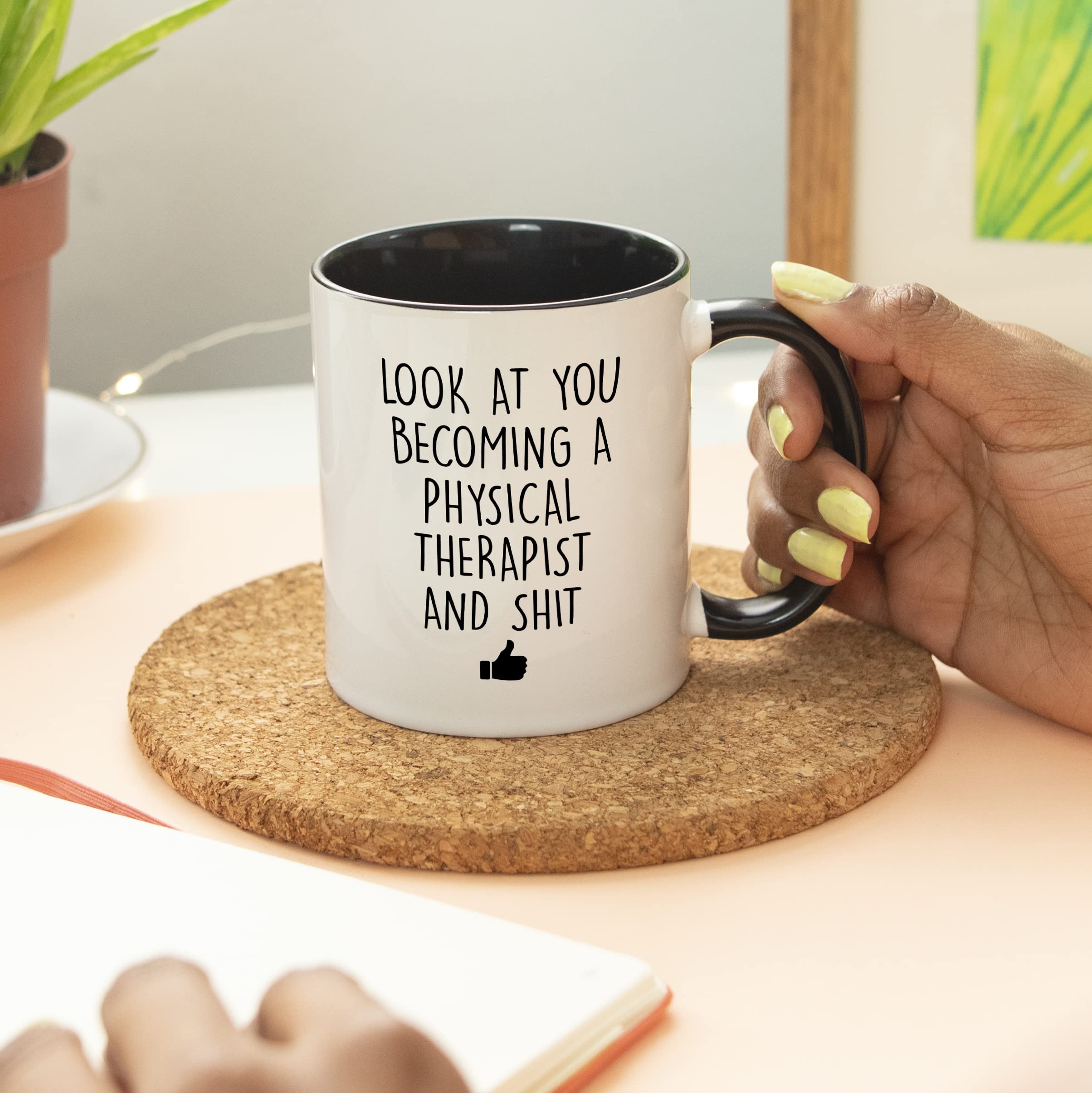 YouNique Designs 11 oz Ceramic Coffee Mug - Black Handle, Dishwasher & Microwave Safe - Perfect for Physical Therapist Graduation Gifts & Daily Office Use