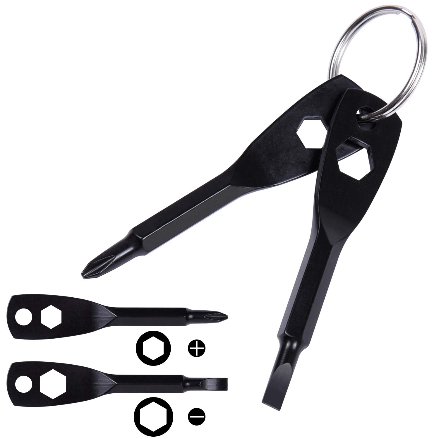 Wisdompro 4-in-1 Portable Keychain Screwdriver Set - Phillips, Slotted & Hex Wrench Multitool for Electronics Repair, DIY Projects & Home Maintenance - Perfect Gift for Men, Women, Fathers & Handymen (Black) - Compact Tool for On-the-Go Fixes, Travel & Emergency Repairs