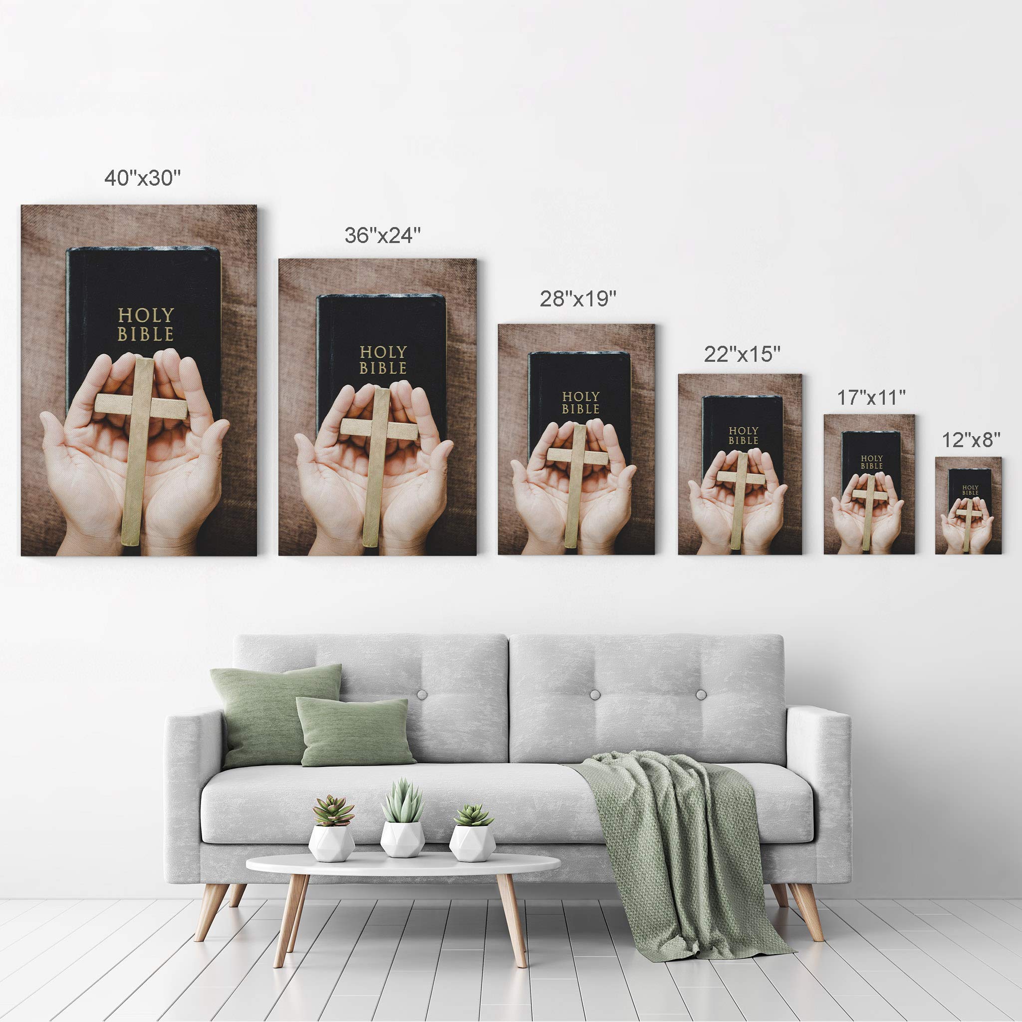 Smile Art Design Holy Bible and Cross Christianity Canvas Wall Art Print - Religious Home Decor for Living Room, Bedroom, Office - Christian Gift Ready to Hang (40x30 inches) - Perfect for Prayer Spaces, Church Events & Faith-Based Interior Design