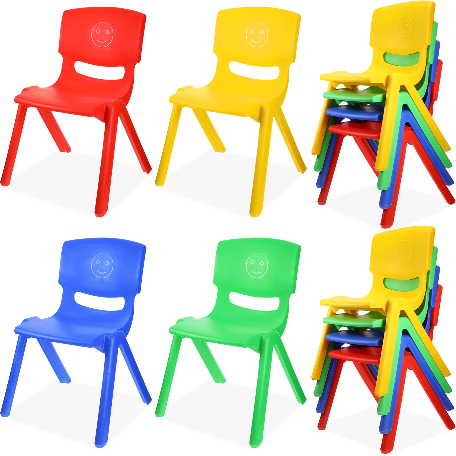8-Piece Stackable Kids Plastic Chairs Set - Assorted Colors for Classroom, Daycare & Home - Lightweight, Durable Toddler Chairs for Indoor & Outdoor Use - Perfect for Playrooms, Preschools & Learning Activities