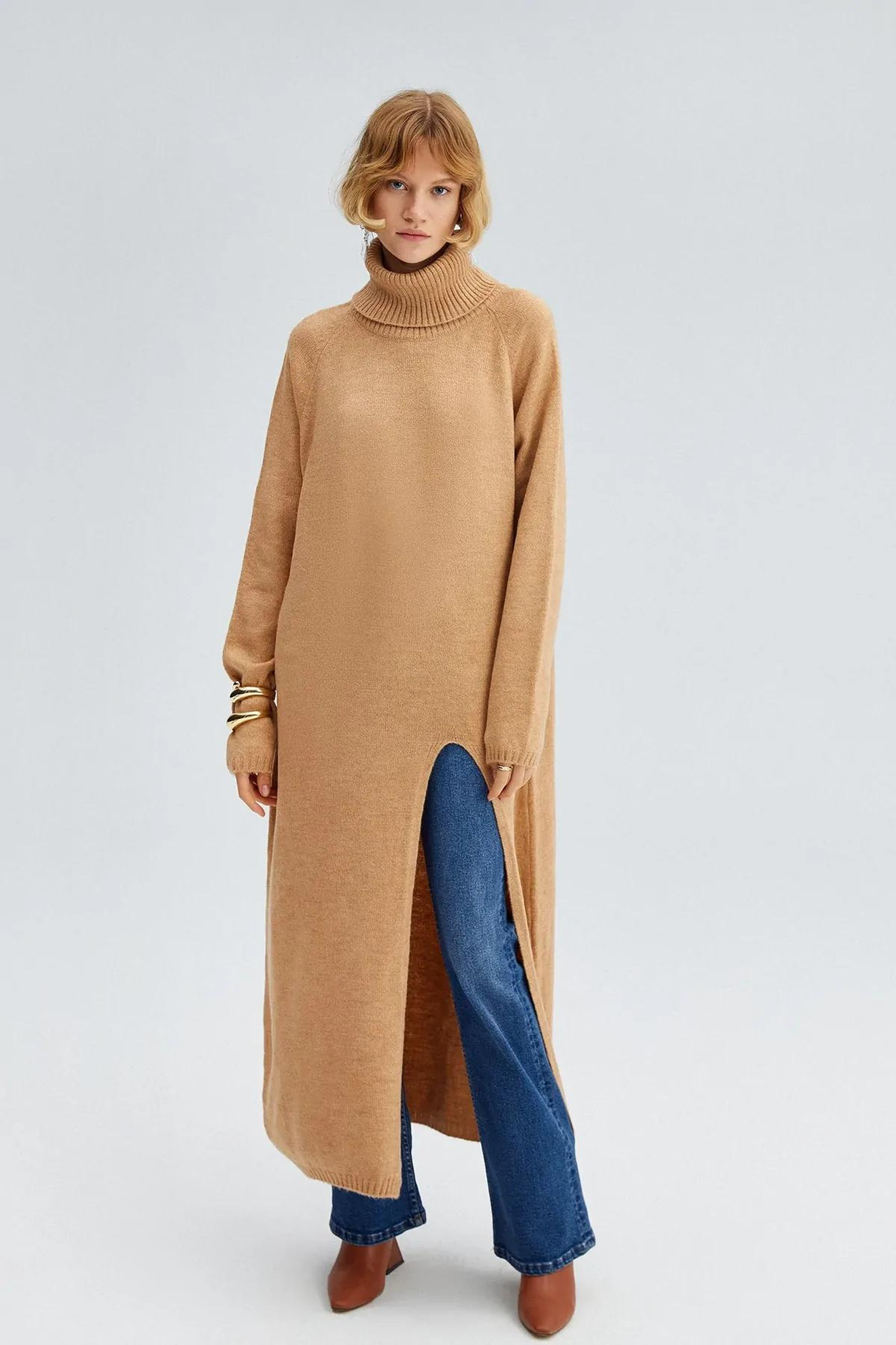 Stylish Side Split Knit Tunic for Women - Comfortable Stretchy Casual Long Top - Perfect for Layering, Office Wear & Weekend Outfits