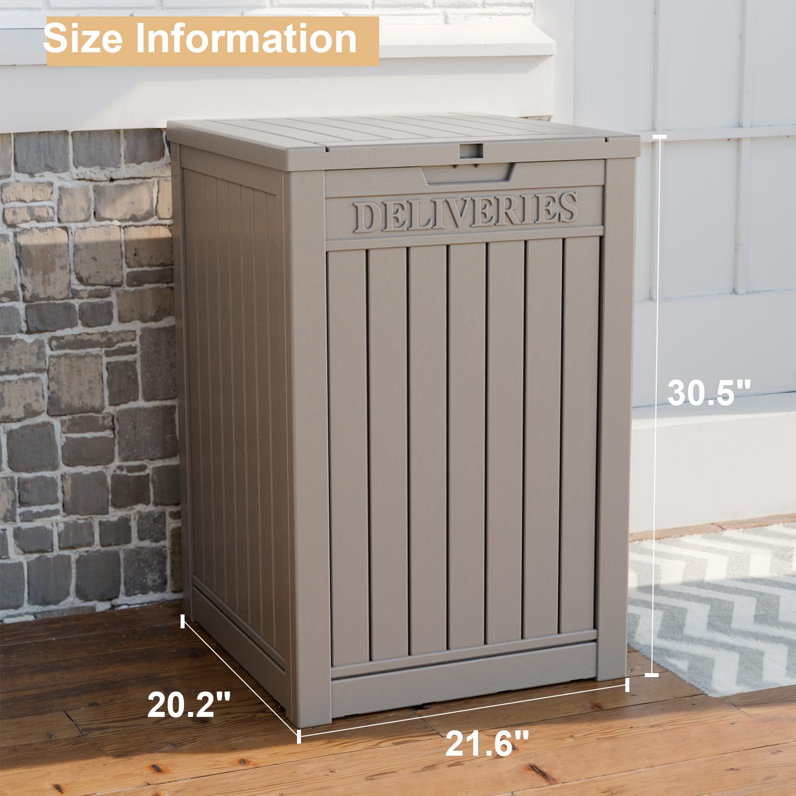 Lockable Outdoor Package Delivery Box - Large Waterproof Double-Wall Resin Storage Deck Box for Porch & Patio (Light Brown, Single Tier) | Secure Mail & Package Protection for Homes, Apartments & Outdoor Spaces