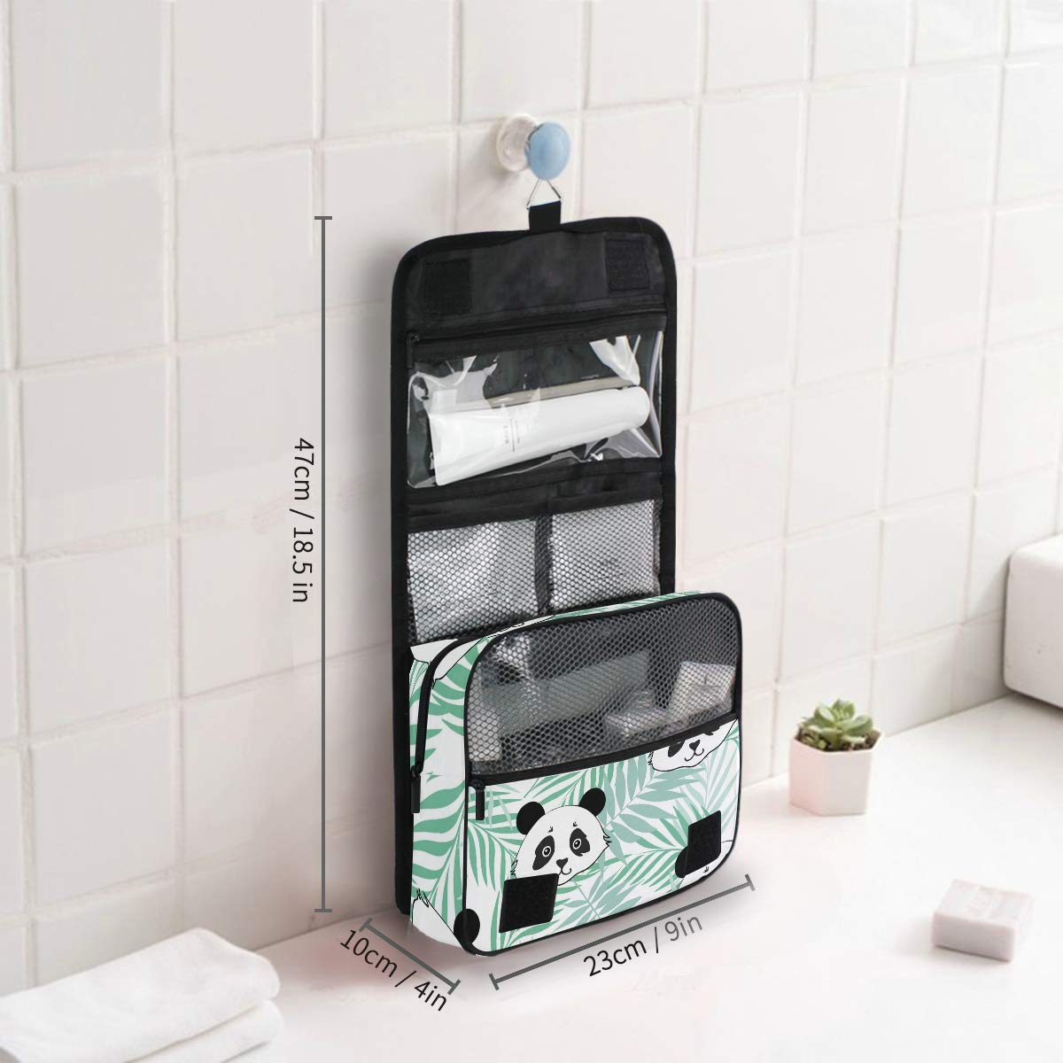 Linomo Hanging Travel Toiletry Bag for Women & Men - Large Panda Face Cosmetic Makeup Organizer with Hook | Perfect for Bathroom, Gym, Camping & Vacation Travel Accessories