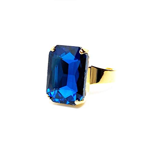 Blue Zircon Rhinestone Crystal Gold Plated Ring for Women - Elegant Statement Jewelry for Parties, Weddings & Special Occasions
