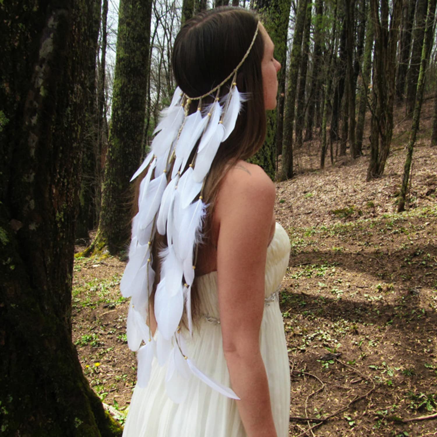 Boho Indian Feather Headband Headdress - Elegant Head Chain Hair Jewelry for Women & Girls - Perfect for Festivals, Parties, Carnivals & Boho Weddings