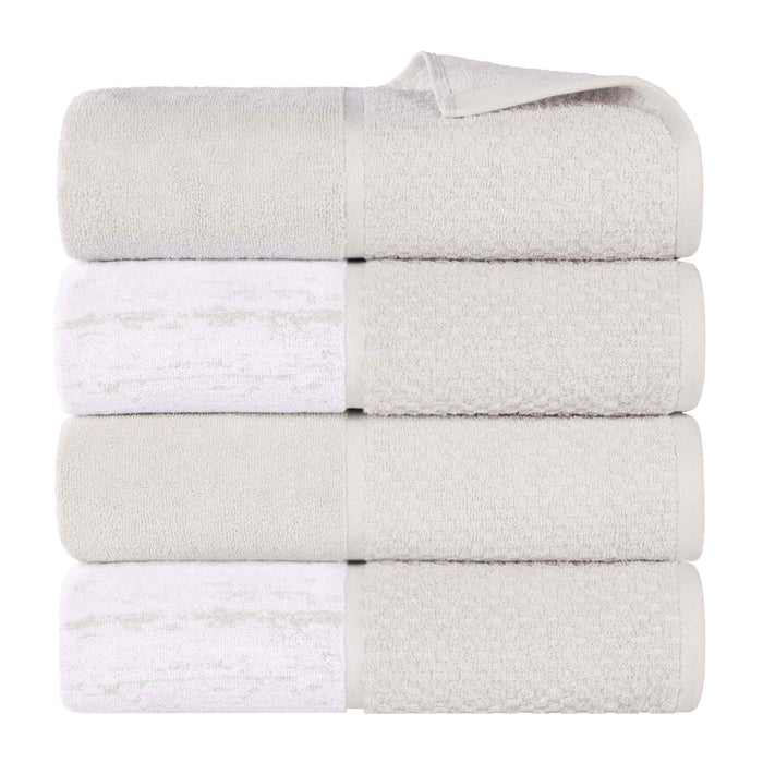 Premium Cotton Plush Jacquard Bath Towel Set of 4 - Ultra Soft & Absorbent Luxury Towels for Spa, Bathroom & Beach Use