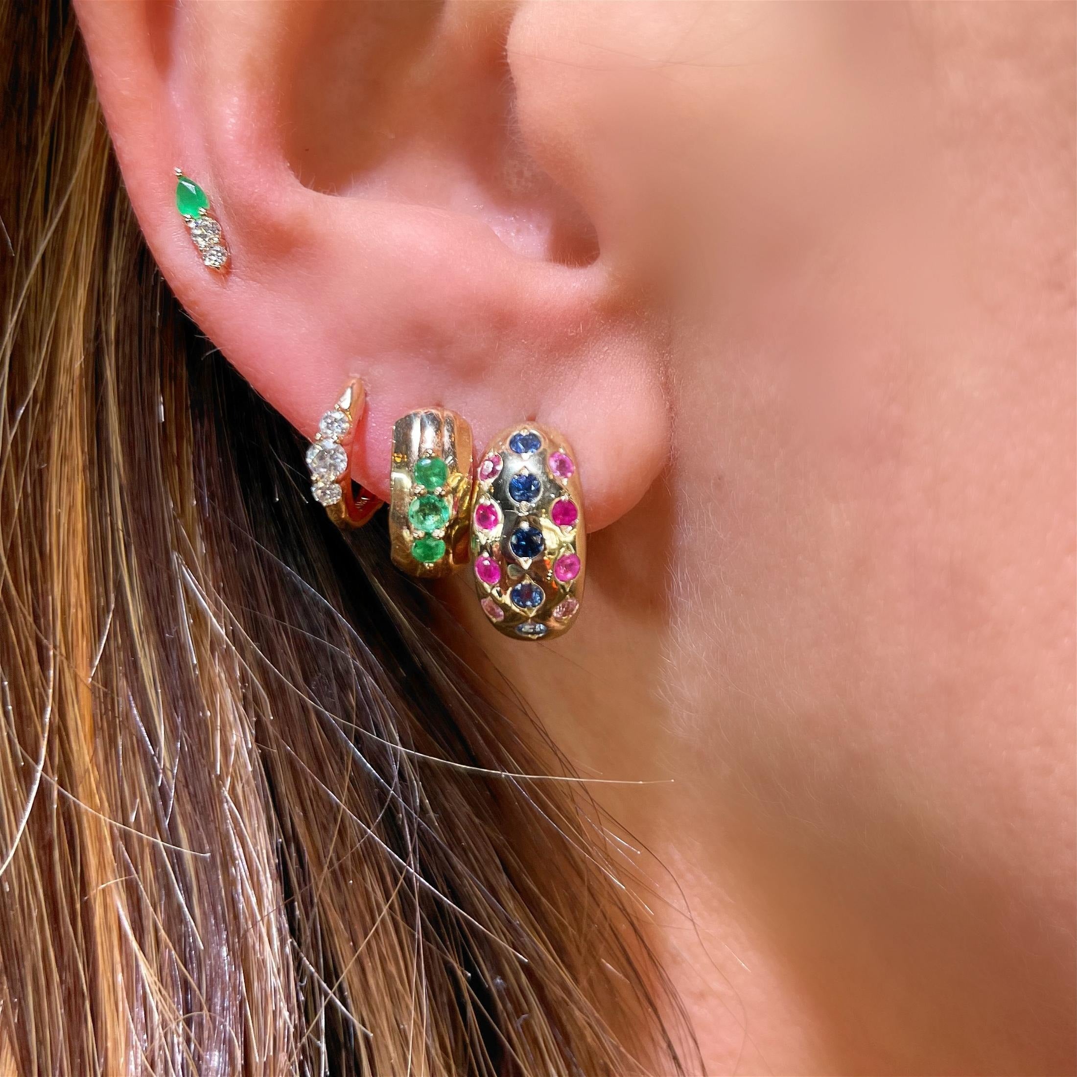 14K Gold Emerald & Diamond Hoop Earrings for Women - Elegant Dangle Earrings for Party, Wedding & Everyday Wear