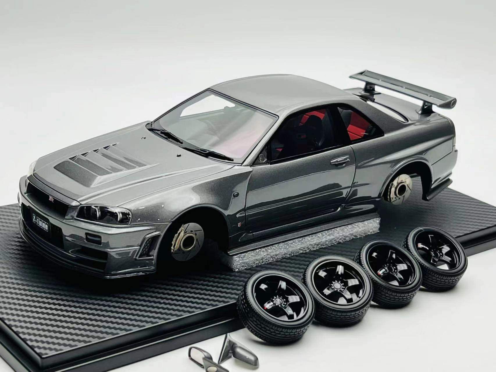 1:18 Scale Nissan Skyline GT-R R34 (BNR34) Z-Tune Diecast Model Car - Gun Gray Metallic - Collectible Japanese Sports Car for Display & Racing Enthusiasts