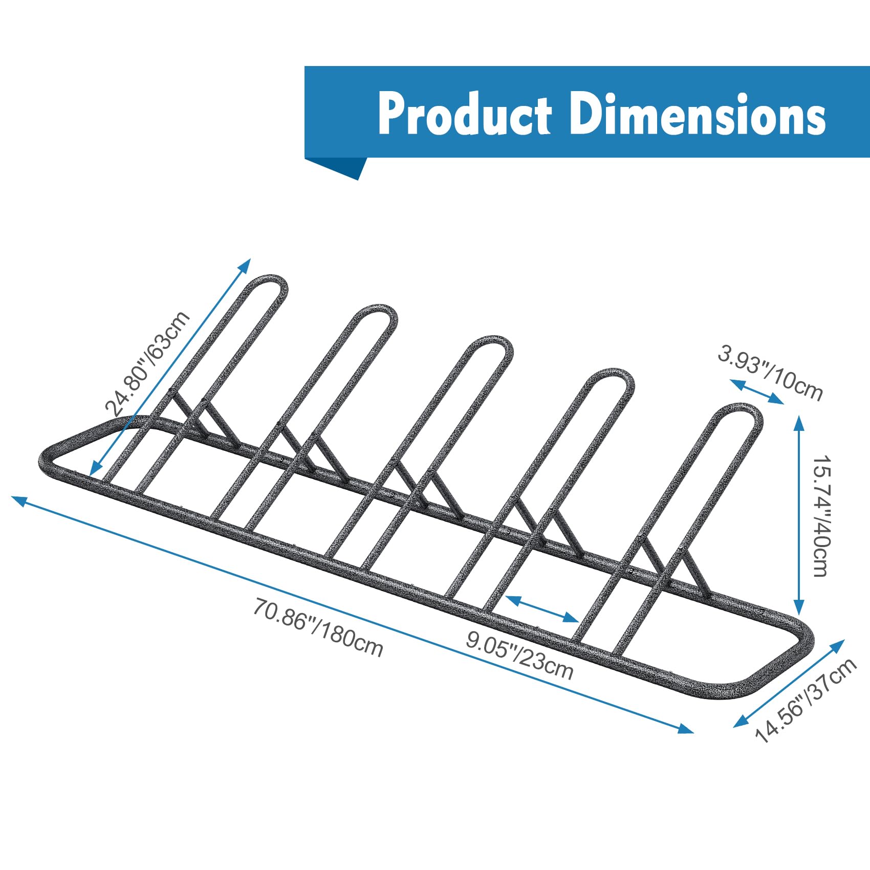 Heavy Duty Bike Rack for Garage - Indoor Floor & Outdoor Bike Storage Stand Holds 5 Bikes - Hammer-Tone Silver Finish - Perfect for Home, Apartment & Backyard Bike Organization
