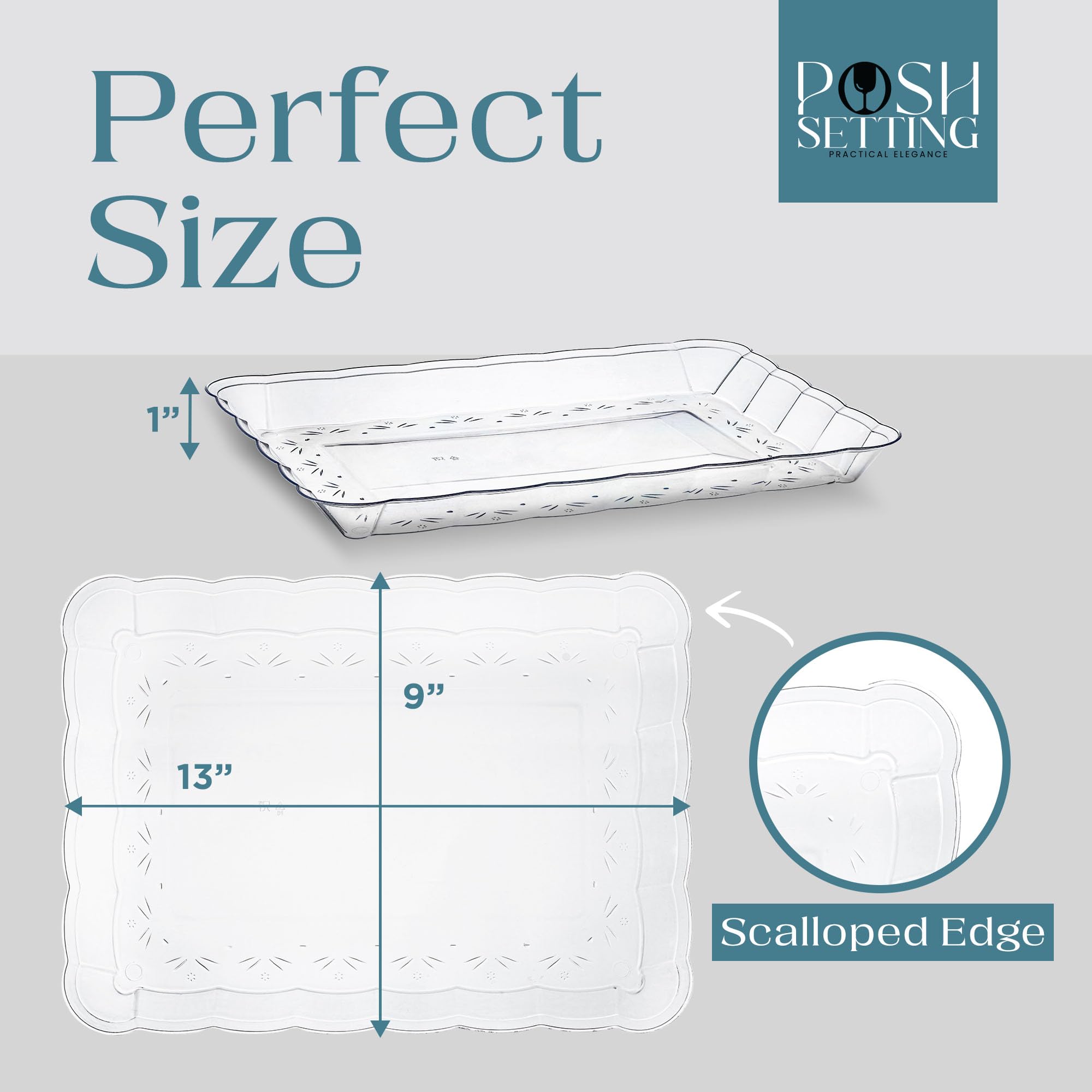 Clear Disposable Plastic Serving Trays 9x13 - 4 Pack for Party & Events