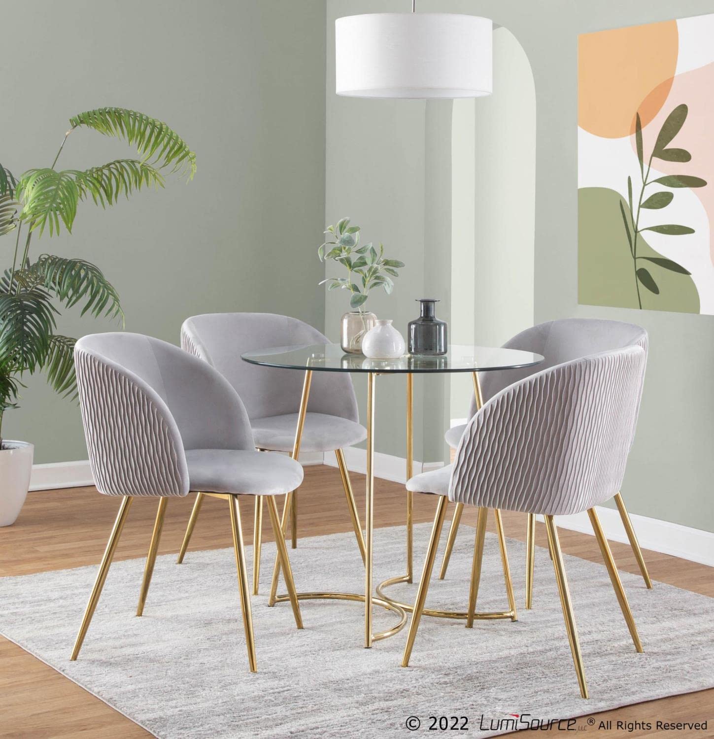 LumiSource Fran Pleated Waves Chair - Set of 2 Modern Upholstered Dining Chairs for Kitchen Table | Comfortable Contemporary Seating for Home, Restaurant & Office Use