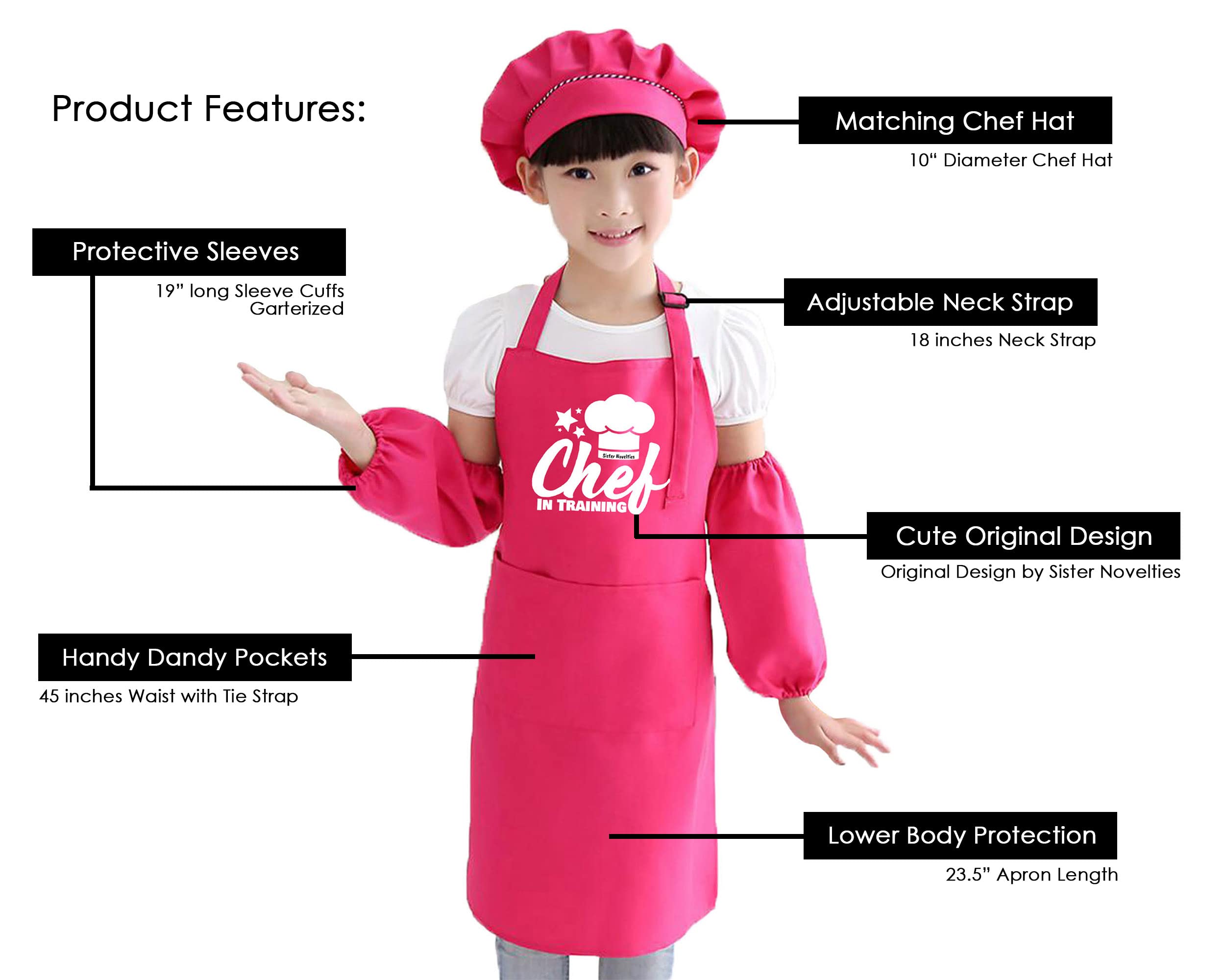 Personalized Kids Apron Set for Cooking and Baking - 4 Piece Chef Apron, Hat & Protective Sleeves for Children - Custom Name Embroidery - Coffee Brown - Perfect for Junior Chefs, Birthday Gifts & Kitchen Playtime