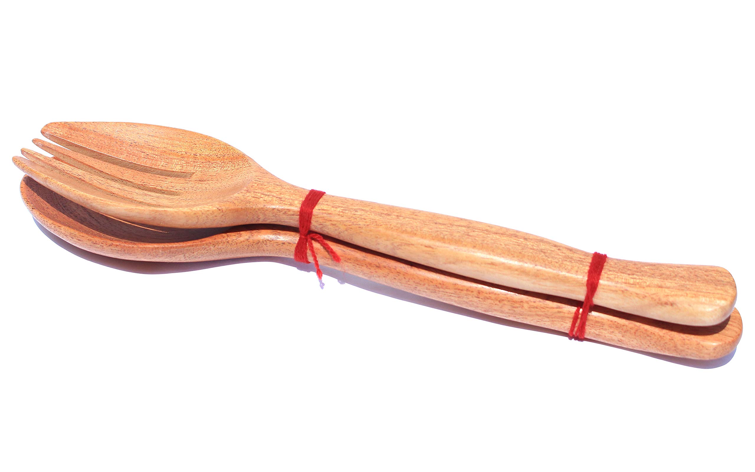 Natural Acacia Wood Salad Spoon and Fork Set - Eco-Friendly Kitchen Utensils for Cooking, Serving & Healthy Eating