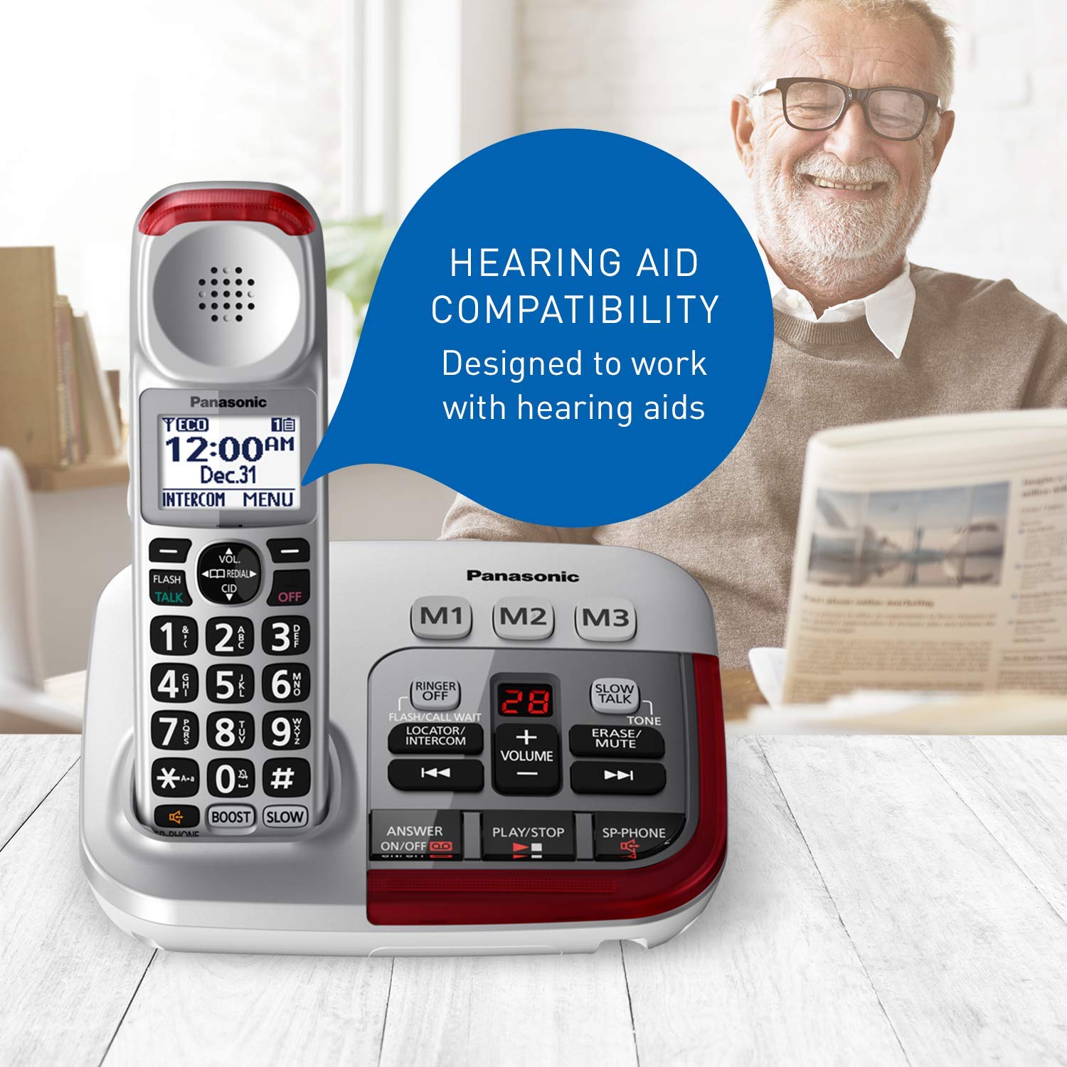 Panasonic KX-TGM490CS Silver Amplified Cordless Phone with Answering Machine, Call Blocking & Talking Caller ID - 1 Handset - Ideal for Home, Office & Elderly Users with Hearing Needs