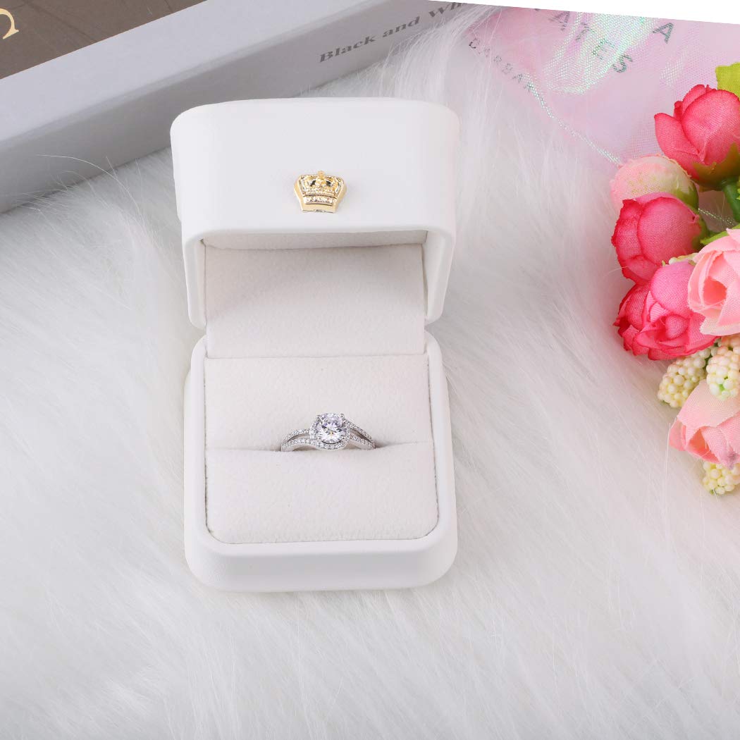 iSuperb 2-Pack White PU Leather Ring Box Set - Elegant Engagement & Wedding Jewelry Display Case for Proposals, Anniversaries - Perfect for Romantic Gift Giving & Jewelry Storage