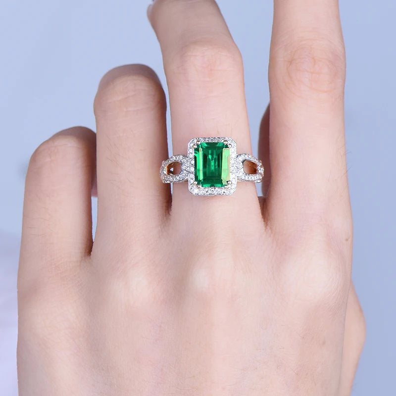 14K Yellow Gold Women's Emerald and Diamond Ring - 6x8mm Oval Cut Gemstone for Engagement, Anniversary & Special Occasions