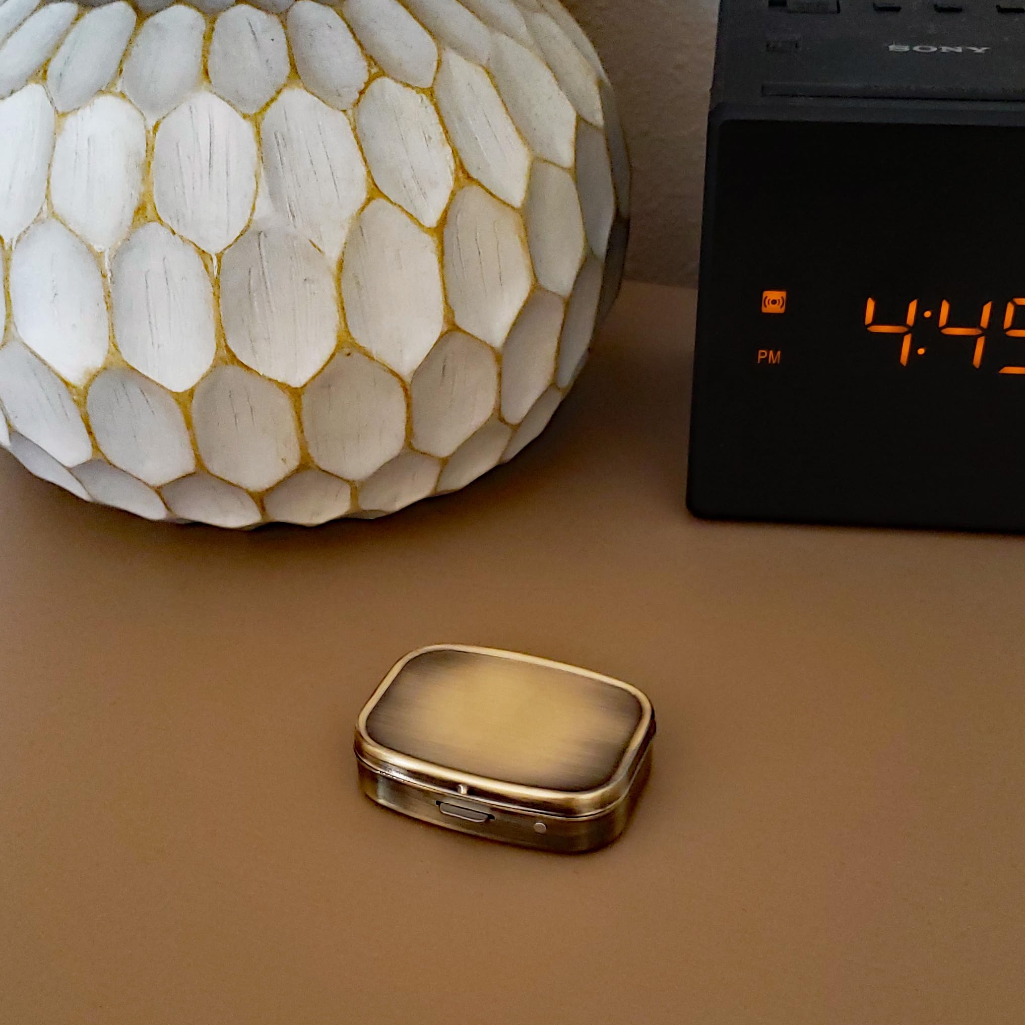 Elegant Brass Pill Box with Gift Box - Stylish Decorative Pill Case for Travel & Daily Use - Perfect for Organizing Vitamins, Medications & Supplements - Rectangle Design