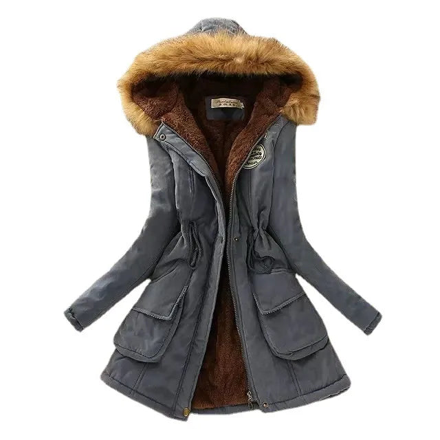 Women's Cotton Padded Jacket - Slim Fit Embroidered Hooded Parka for Autumn & Winter | Warm Quilted Overcoat for Casual Wear & Outdoor Activities