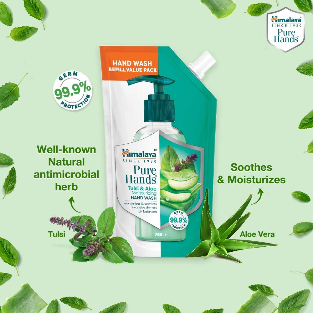 Himalaya Pure Hands Moisturizing Tulsi & Aloe Hand Wash Refill - 750ml | Natural Herbal Liquid Soap for Dry Skin | Perfect for Home, Office & Bathroom Use