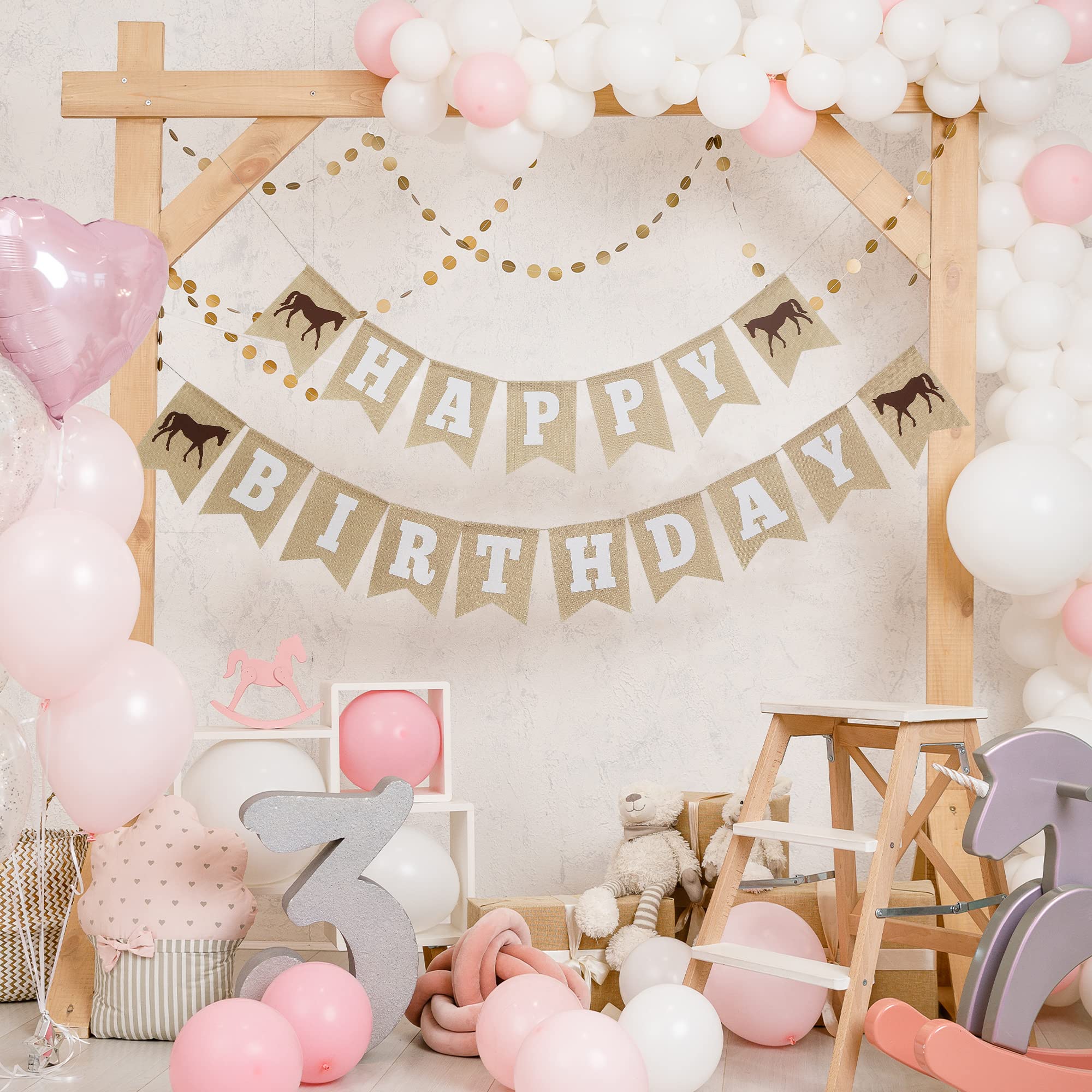 Happy Birthday Horse Party Decorations - Burlap Banner, Felt Garland & Pennant Banner for Equestrian Themed Celebrations - Perfect for Barn Parties, Western Events & Kids Birthday Decor