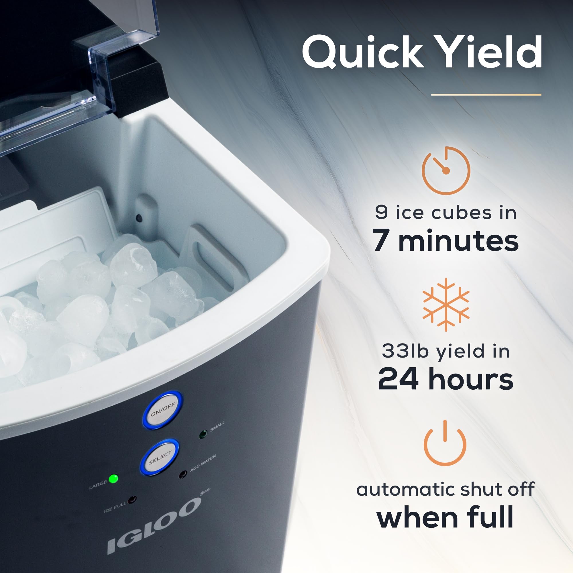 Igloo Electric Countertop Ice Maker Machine - Automatic Portable Ice Cube Maker with Scoop & Basket - Makes 33 lbs of Ice in 24 Hours - Perfect for Iced Coffee, Cocktails, Parties & Outdoor Events - Black