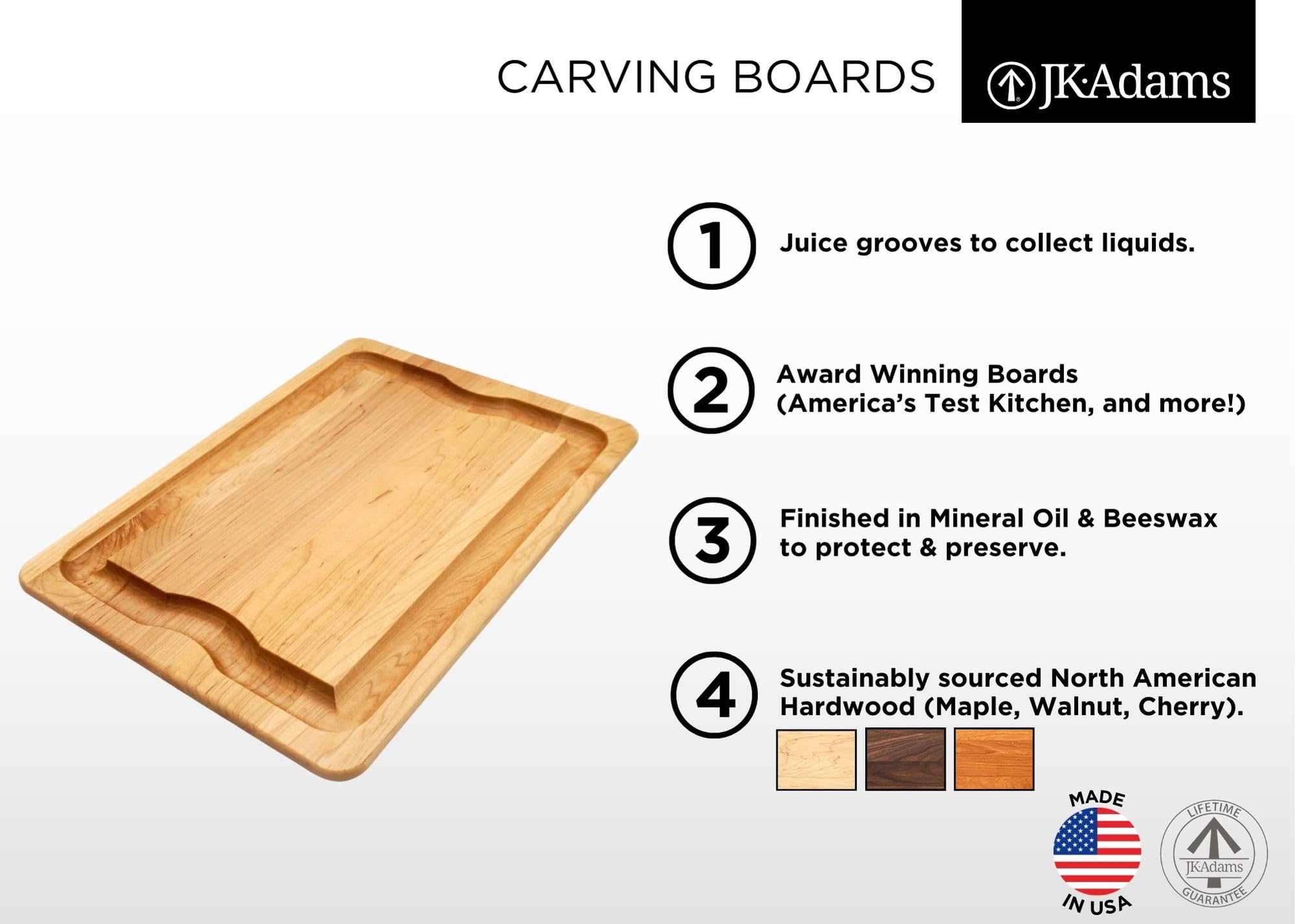 JK Adams Premium Walnut Wood Carving Board with Juice Grooves - 20x14 Inch Thick Butcher Block Cutting Board - Durable Hardwood Chopping Board for Kitchen & Holiday Dinners - Perfect for Meat, Cheese, Vegetables & Entertaining