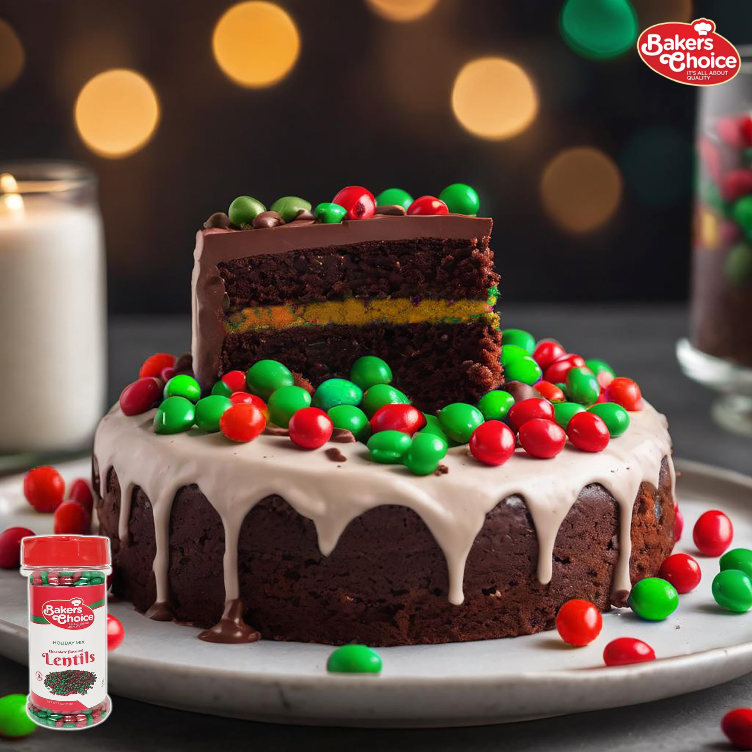 Baker's Choice Dairy-Free Kosher Chocolate Lentils - 6 oz Candy Coated Chocolate Drops for Baking, Decorating & Snacking | Vegan Green Candy for Cookies, Cakes & Party Treats
