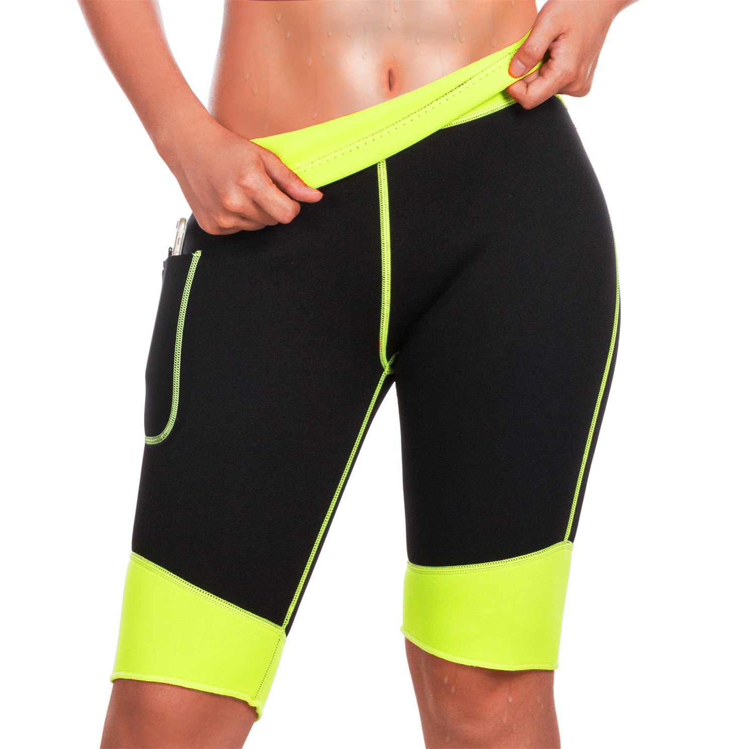 TrainingGirl Women's Hot Neoprene Sauna Sweat Shorts with Pocket - Weight Loss Slimming Pants for Workout, Yoga & Body Shaping - Perfect for Gym, Running & Home Fitness