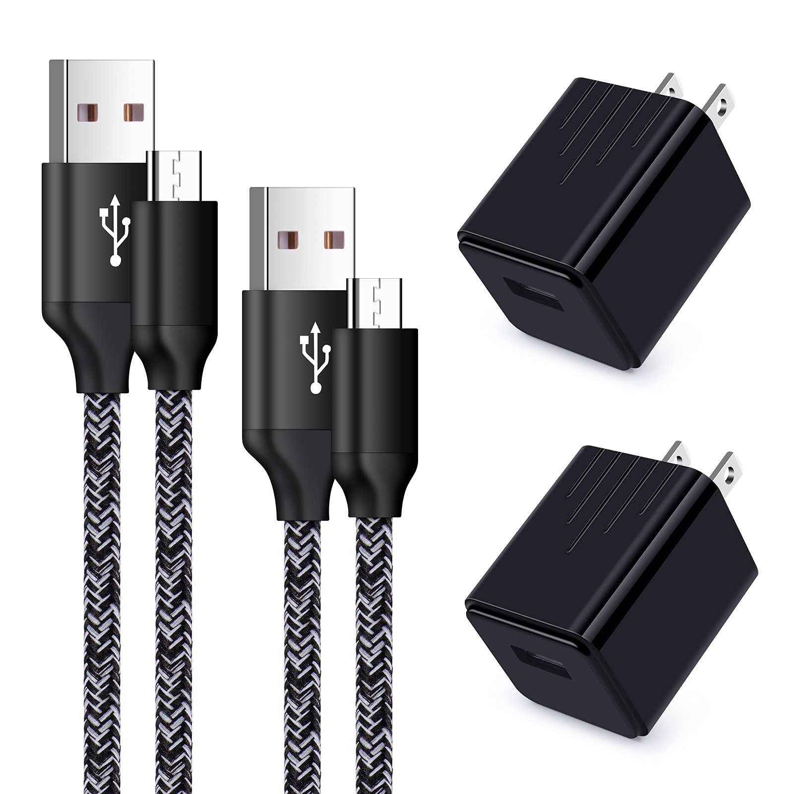 Fast Charging Micro USB Cable 6ft with Wall Charger Block - Compatible with Samsung Galaxy S6/S7/J3/J7/Note 5, LG Stylo 2/3 Plus, Tablets & Kindle Fire - Perfect for Home, Office & Travel Charging