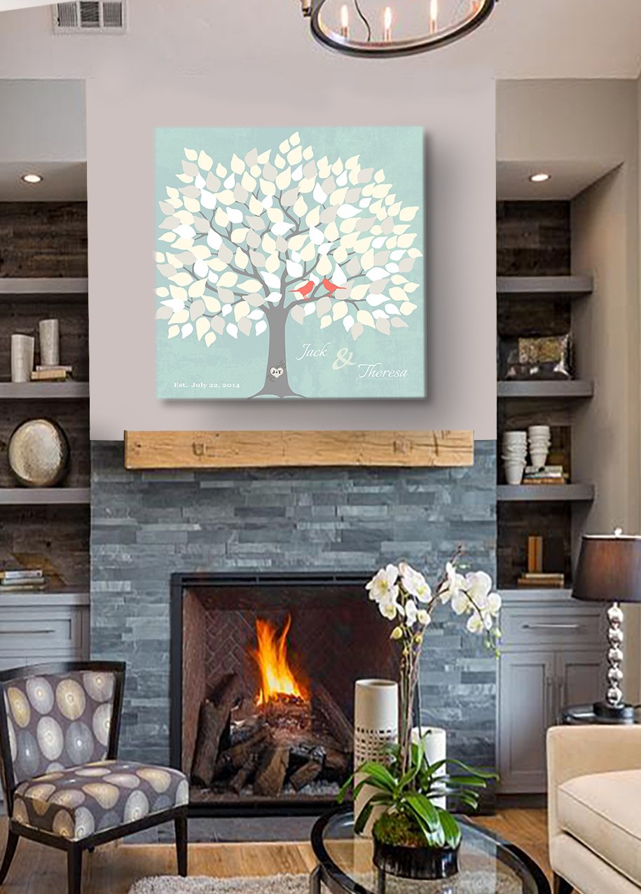Personalized Wedding Tree Guest Book - Unique & Memorable Alternative for 100-150 Signatures - Aqua Canvas Wall Art Decor (30x30 inches) - Perfect Bridal Shower Gift for Wedding, Anniversary & Home Décor
