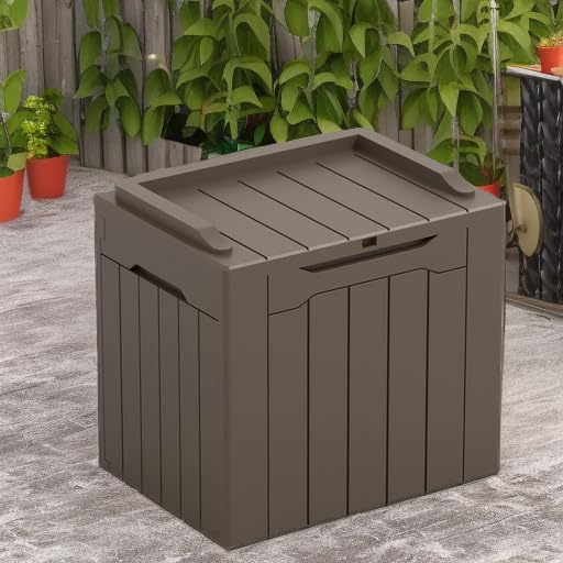 Greesum 31 Gallon All-Weather Outdoor Deck Storage Box - Waterproof Patio Furniture Cover, Package Delivery & Garden Tool Organizer (Brown) - Perfect for Backyard, Deck, Porch & Poolside Storage